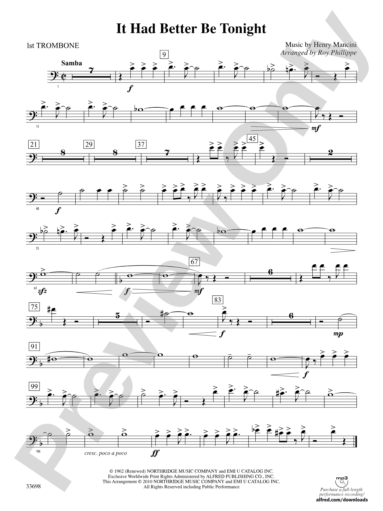 It Had Better Be Tonight (from The Pink Panther): 1st Trombone