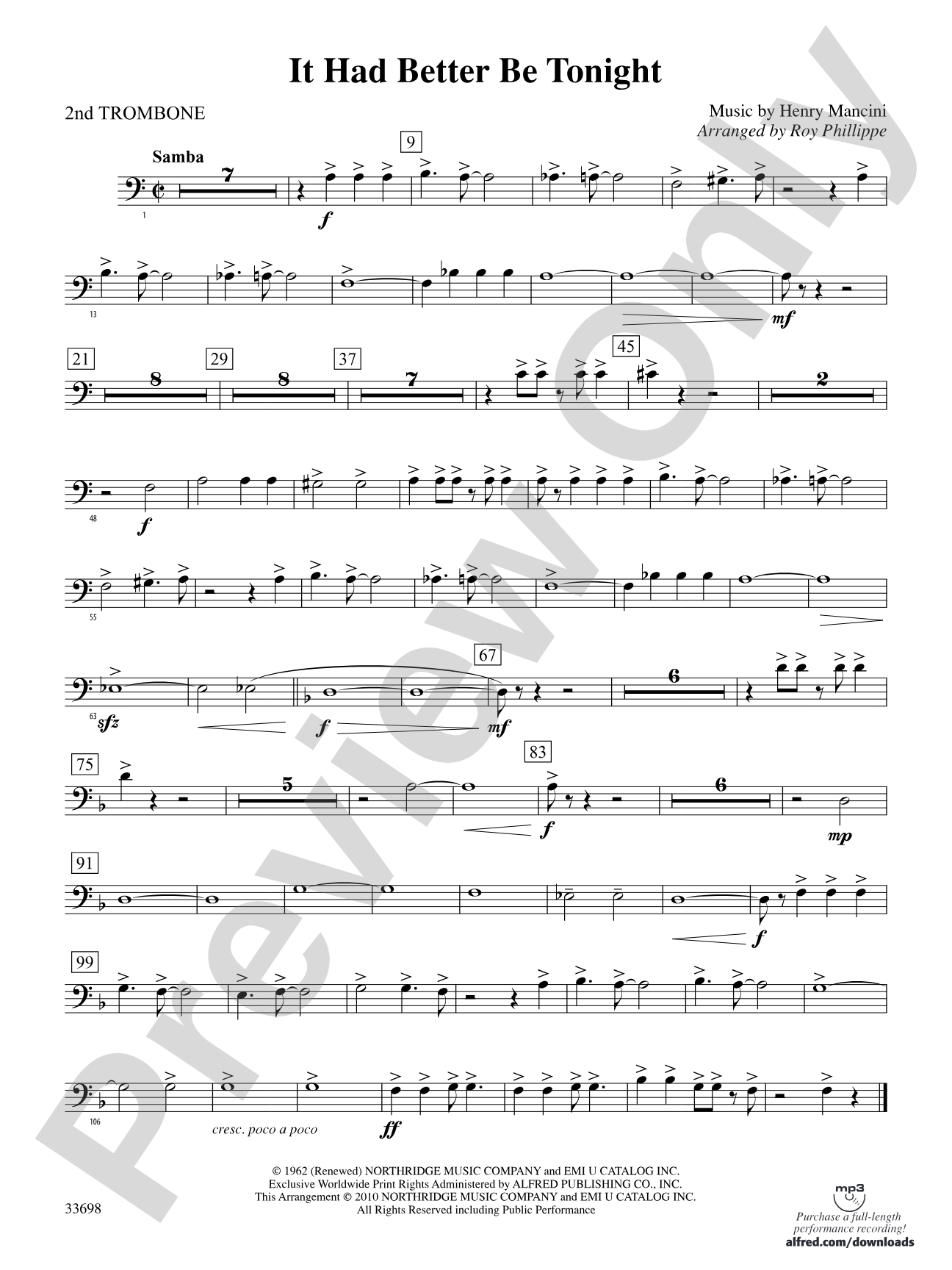 It Had Better Be Tonight (from The Pink Panther): 2nd Trombone