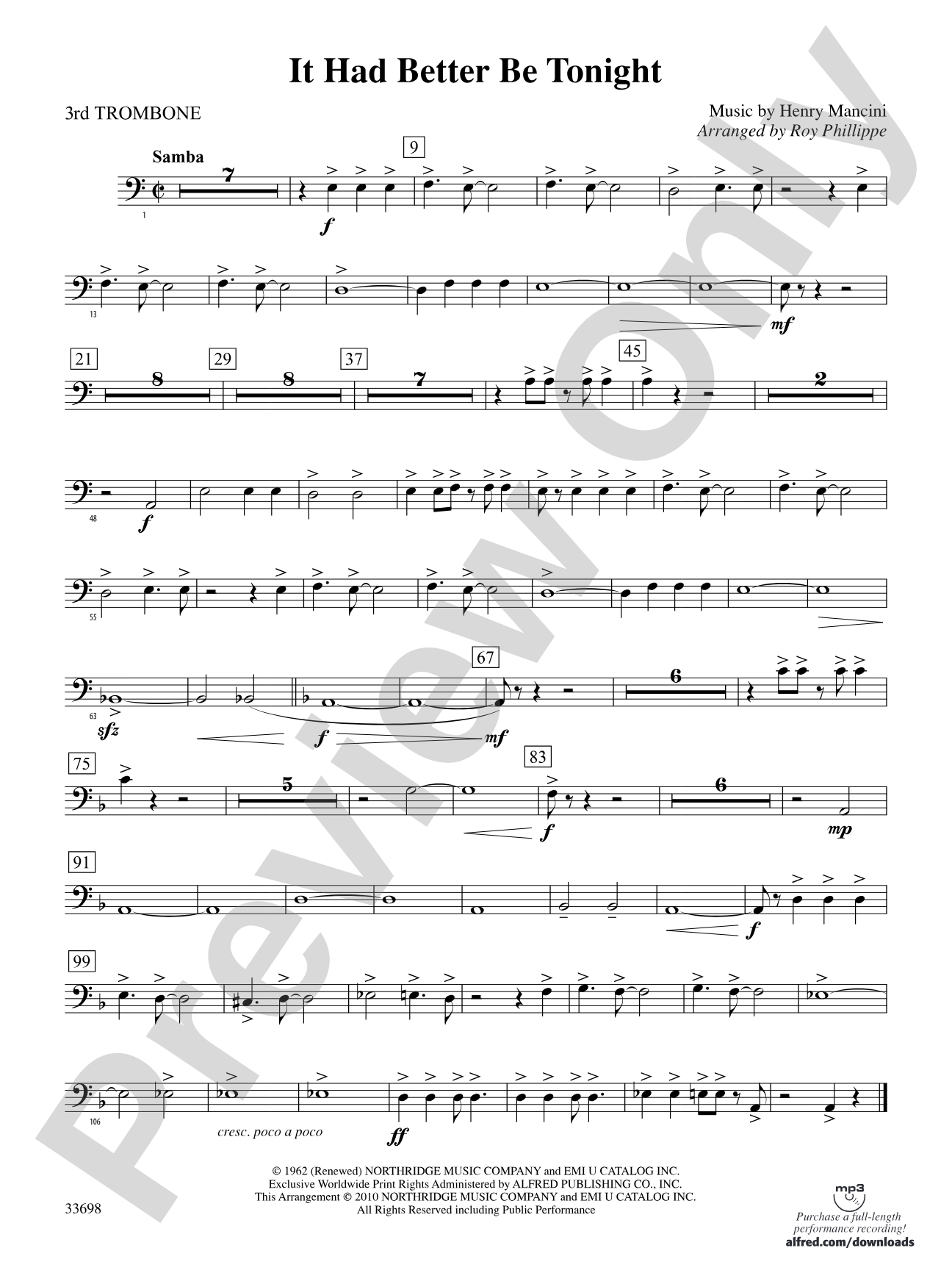 It Had Better Be Tonight (from The Pink Panther): 3rd Trombone