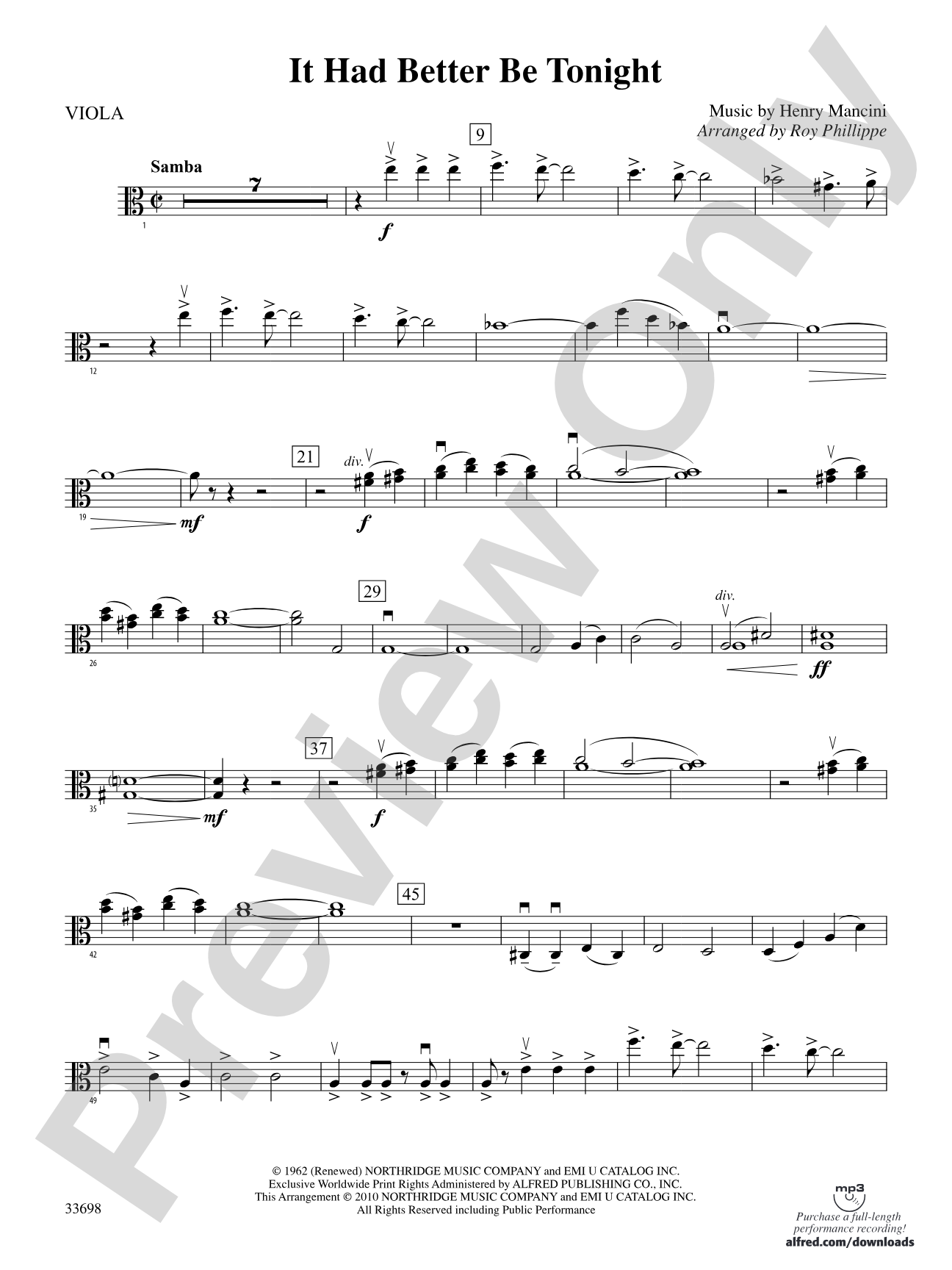 It Had Better Be Tonight (from The Pink Panther): Viola