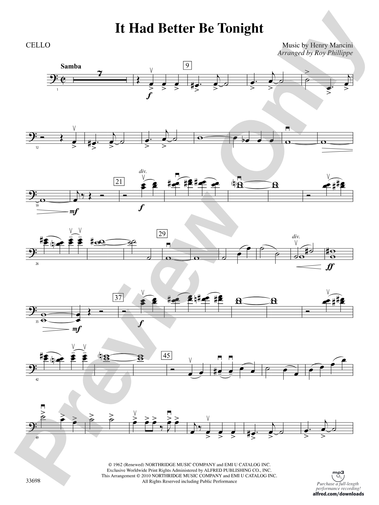 It Had Better Be Tonight (from The Pink Panther): Cello