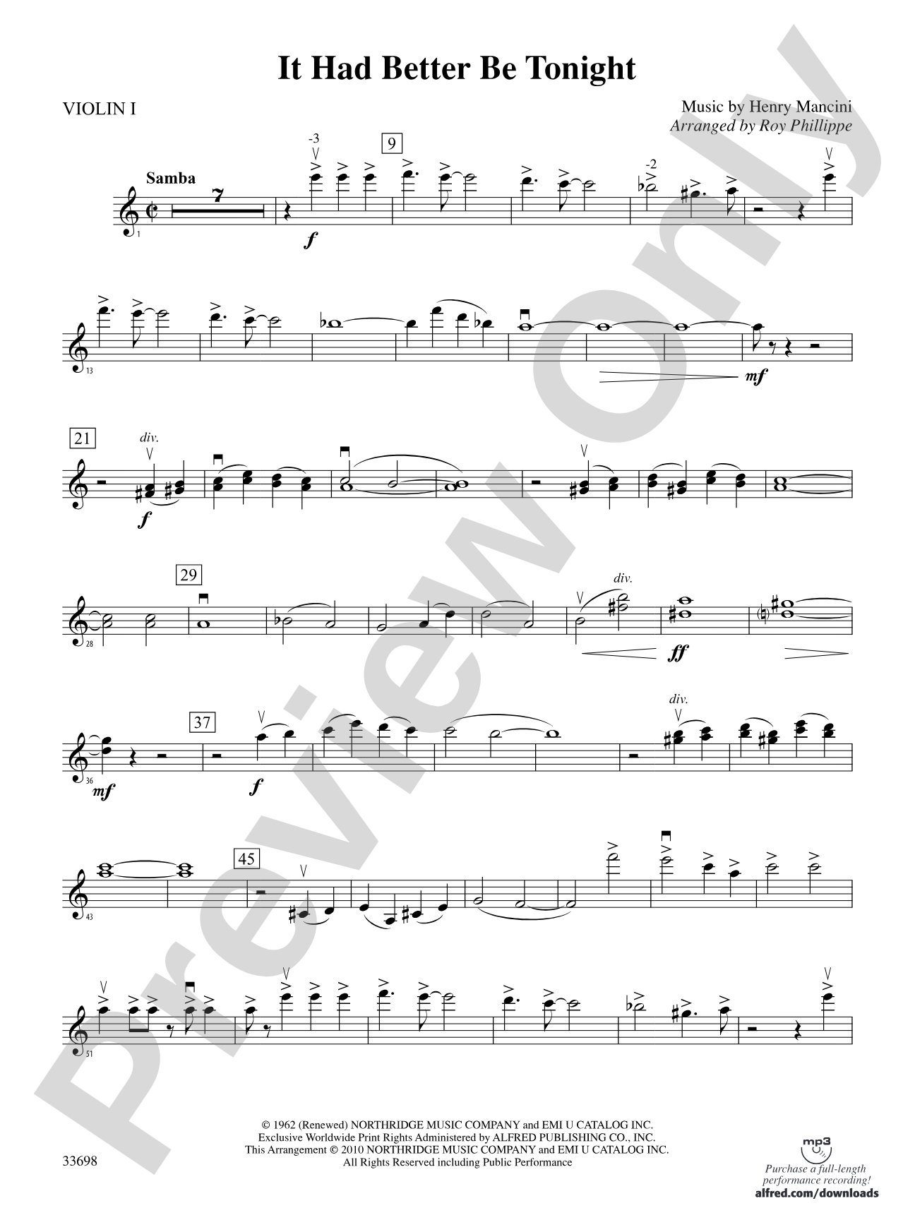 It Had Better Be Tonight (from The Pink Panther): 1st Violin