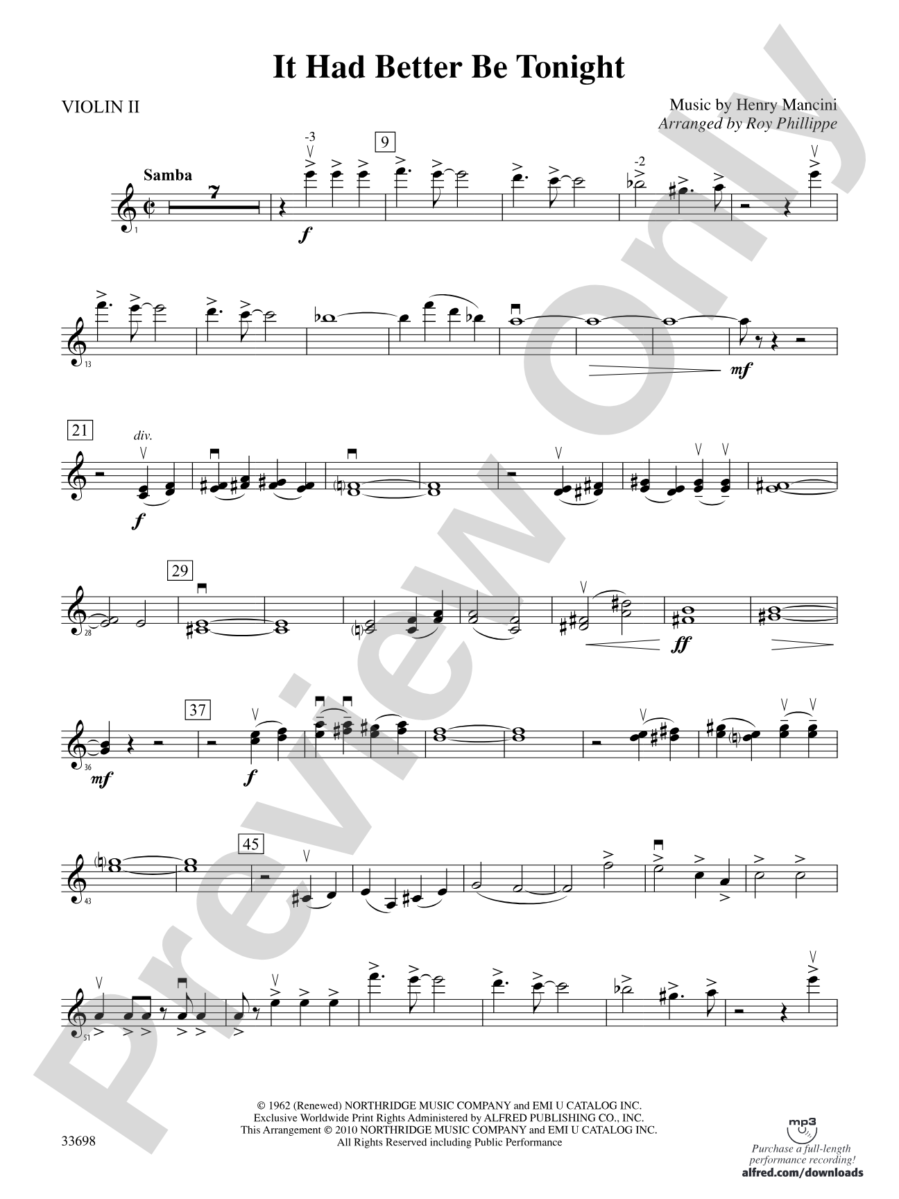 It Had Better Be Tonight (from The Pink Panther): 2nd Violin