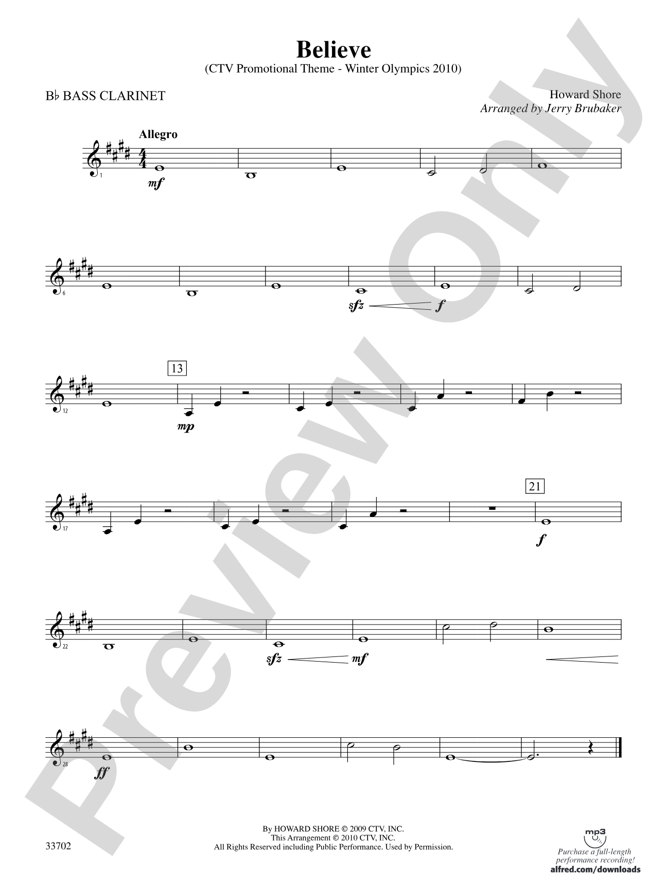 Believe (Winter Olympics 2010): B-flat Bass Clarinet