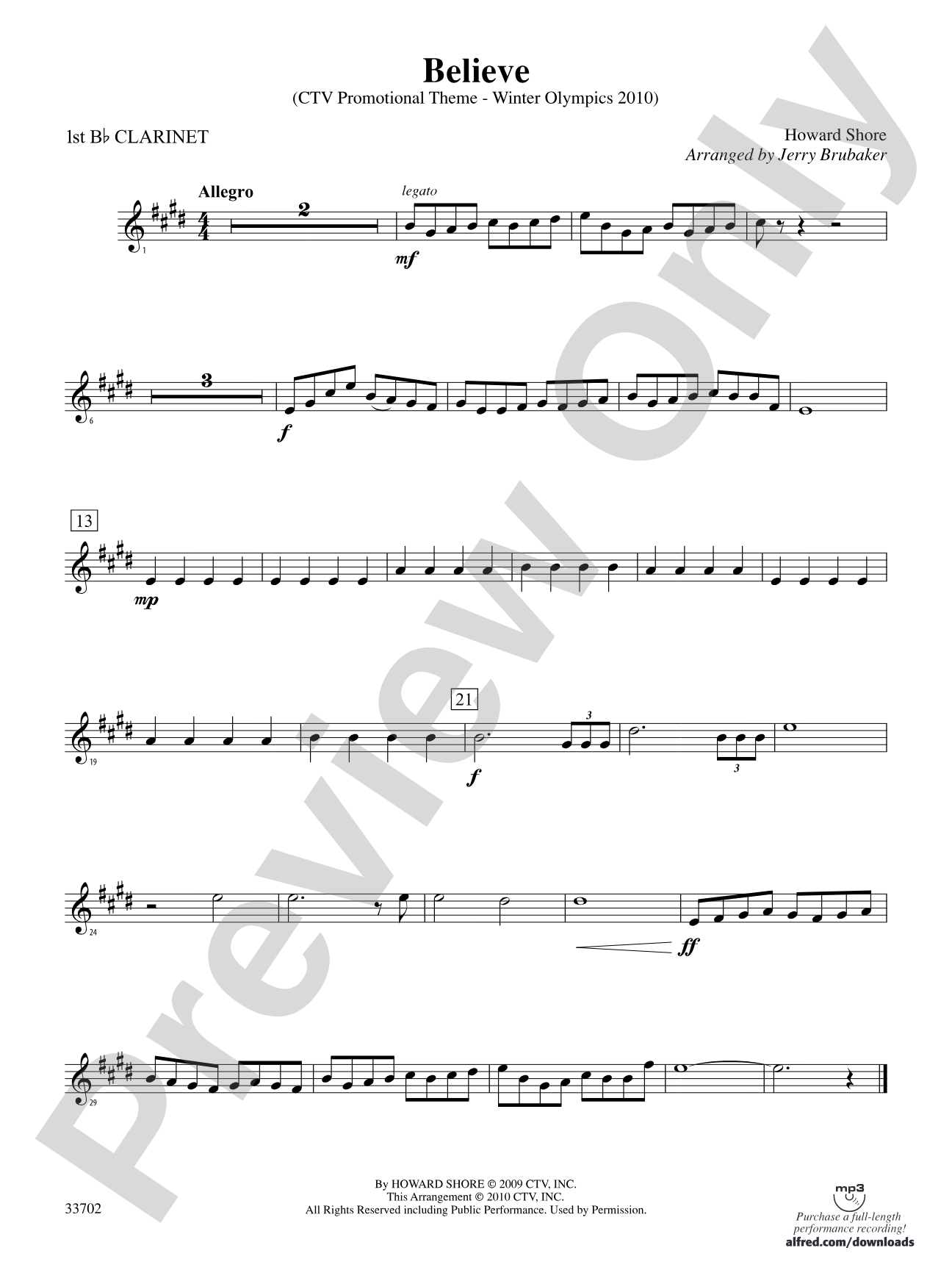 Believe (Winter Olympics 2010): 1st B-flat Clarinet