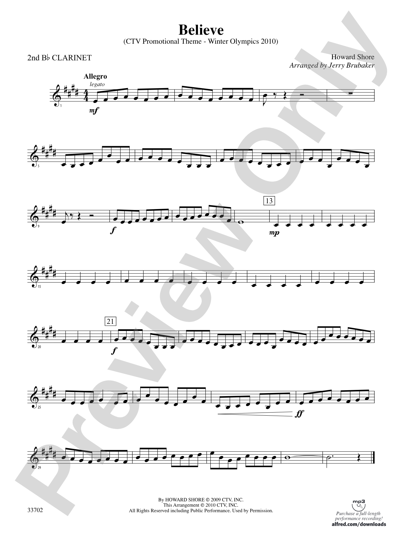 Believe (Winter Olympics 2010): 2nd B-flat Clarinet