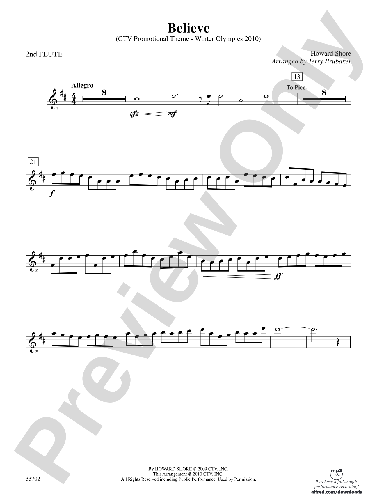 Believe (Winter Olympics 2010): 2nd Flute