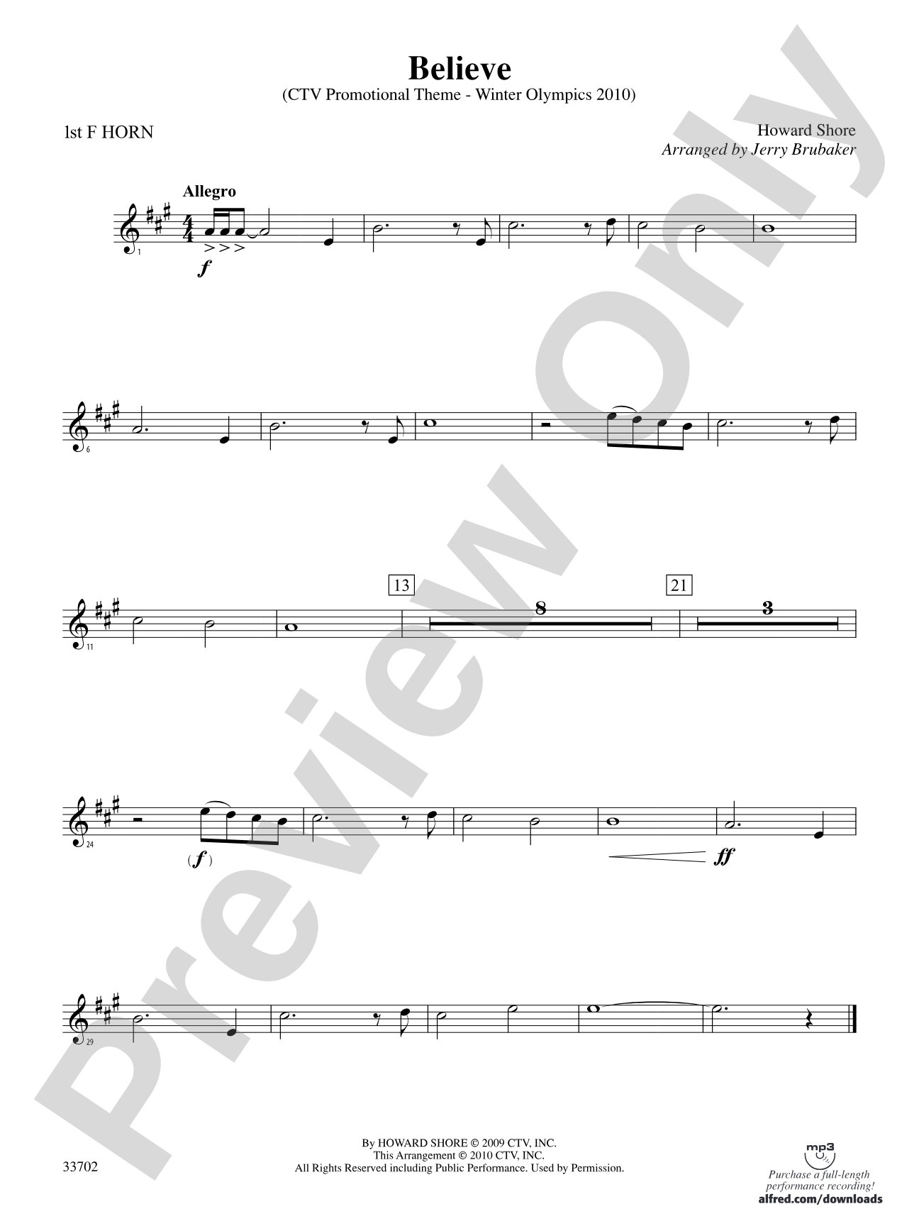 Believe (Winter Olympics 2010): 1st F Horn