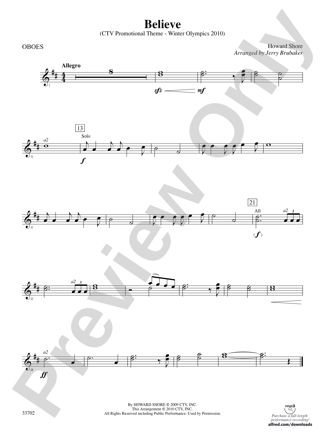 Believe (Winter Olympics 2010): Oboe