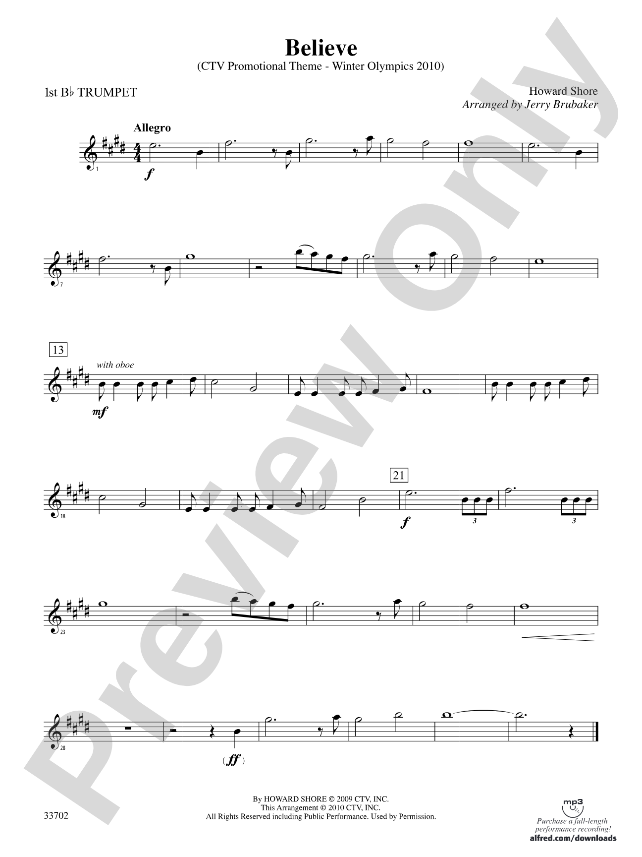 Believe (Winter Olympics 2010): 1st B-flat Trumpet