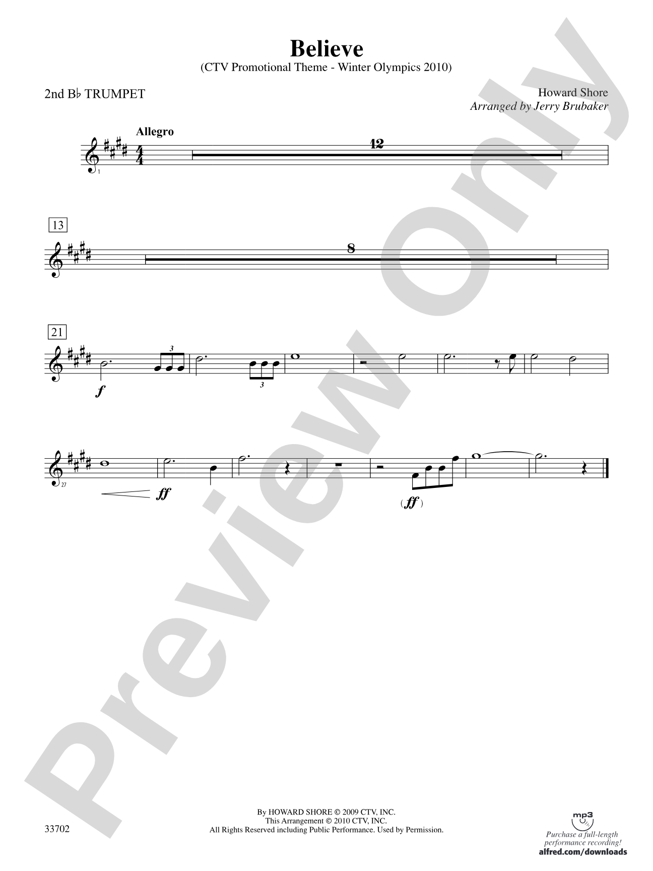 Believe (Winter Olympics 2010): 2nd B-flat Trumpet