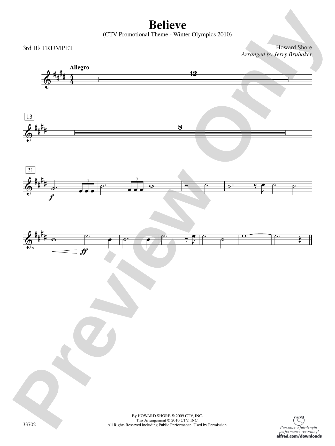 Believe (Winter Olympics 2010): 3rd B-flat Trumpet