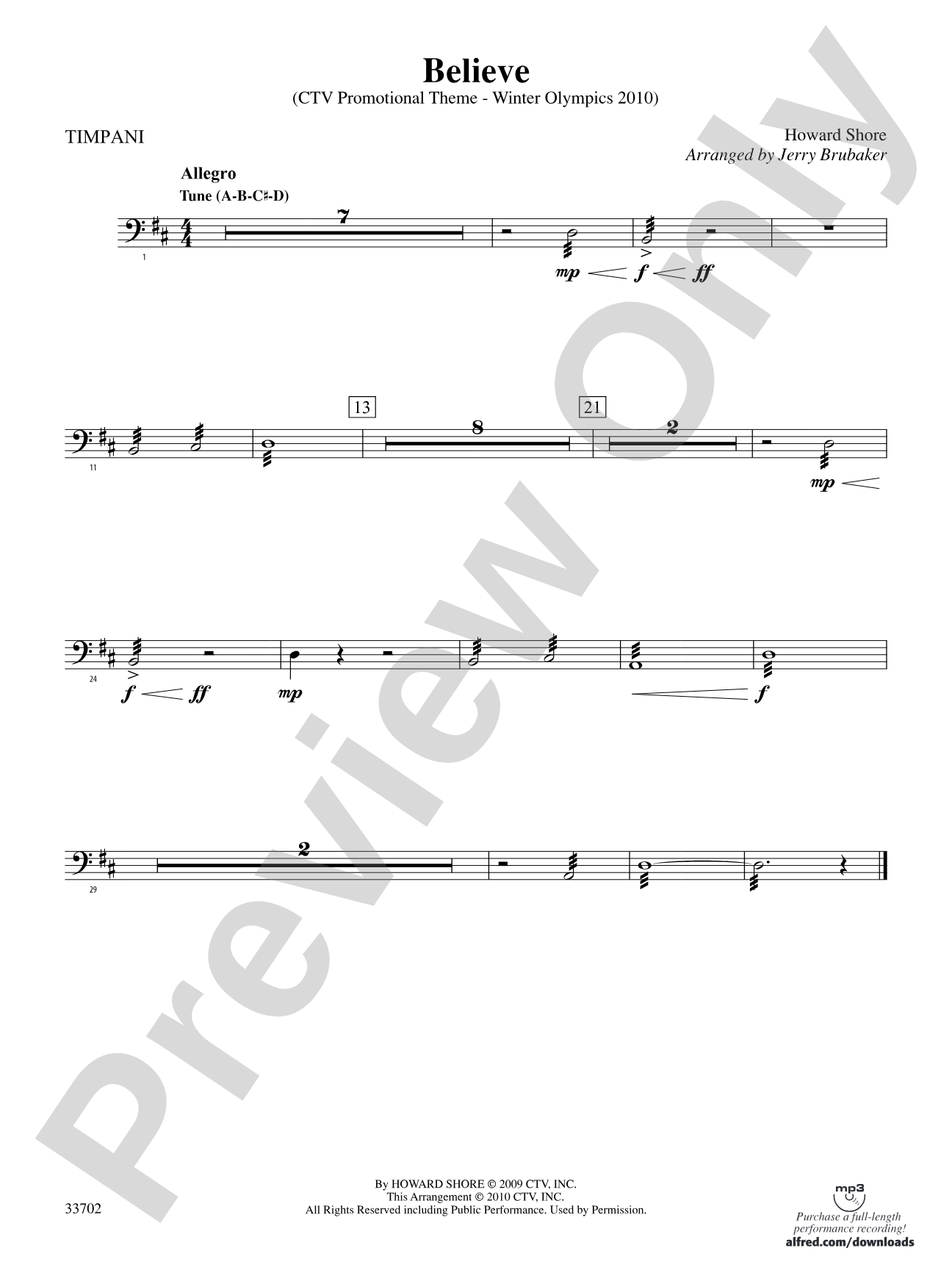 Believe (Winter Olympics 2010): Timpani