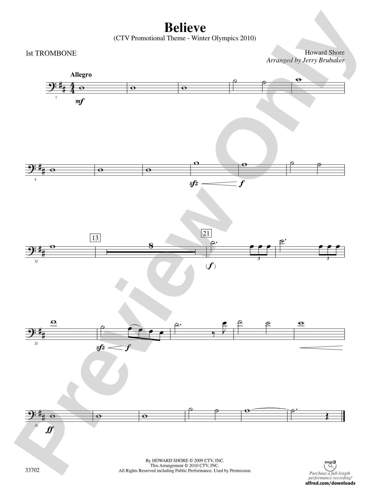 Believe (Winter Olympics 2010): 1st Trombone