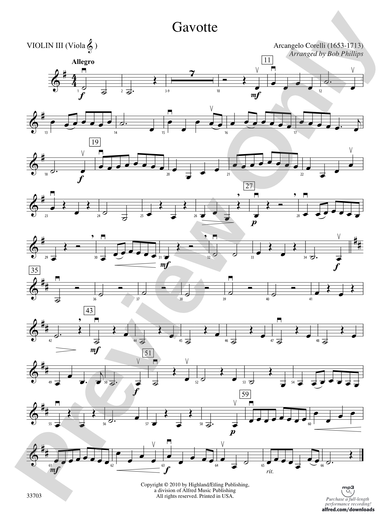 Gavotte: 3rd Violin (Viola [TC])