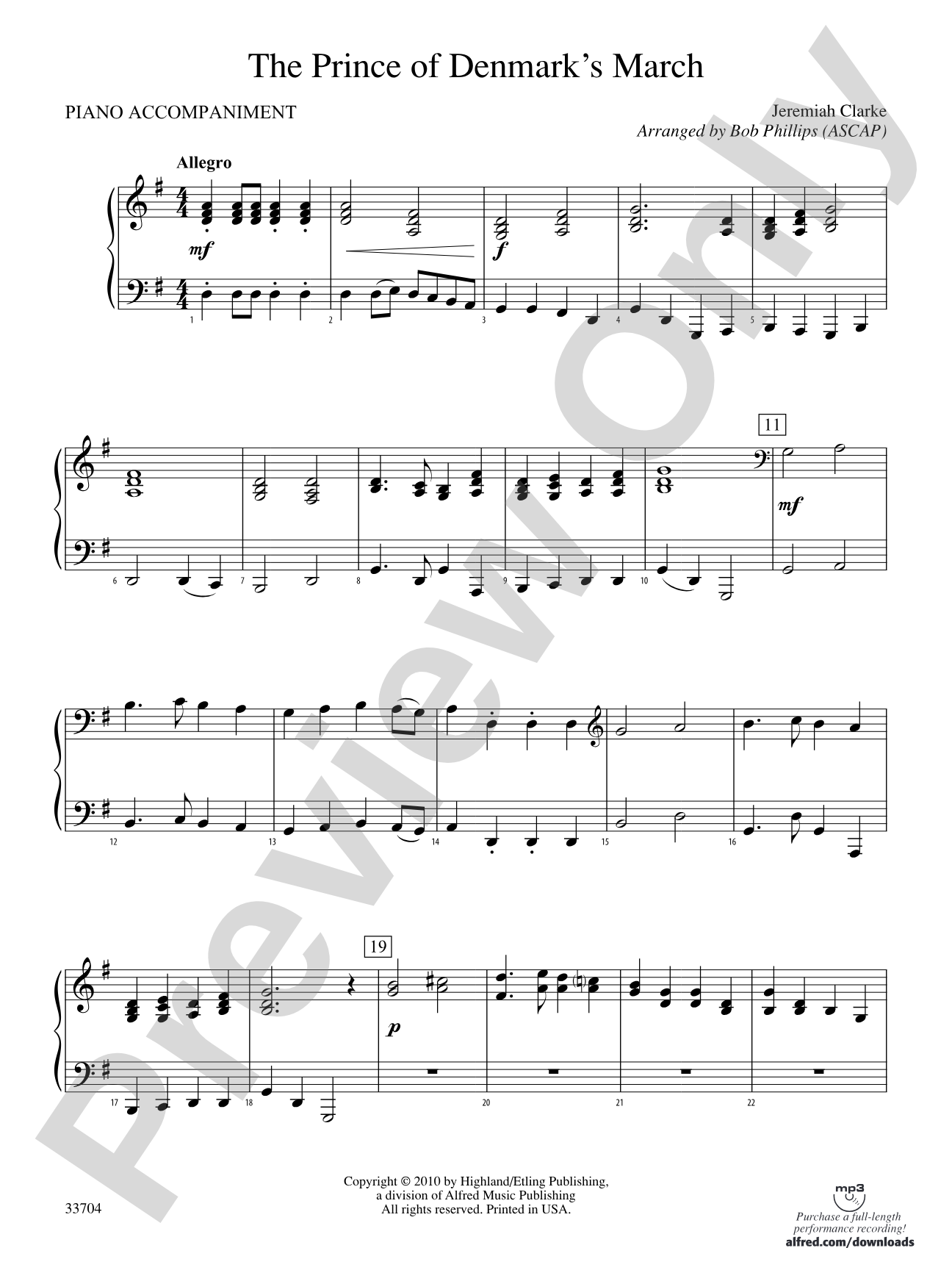 The Prince of Denmark's March: Piano Accompaniment