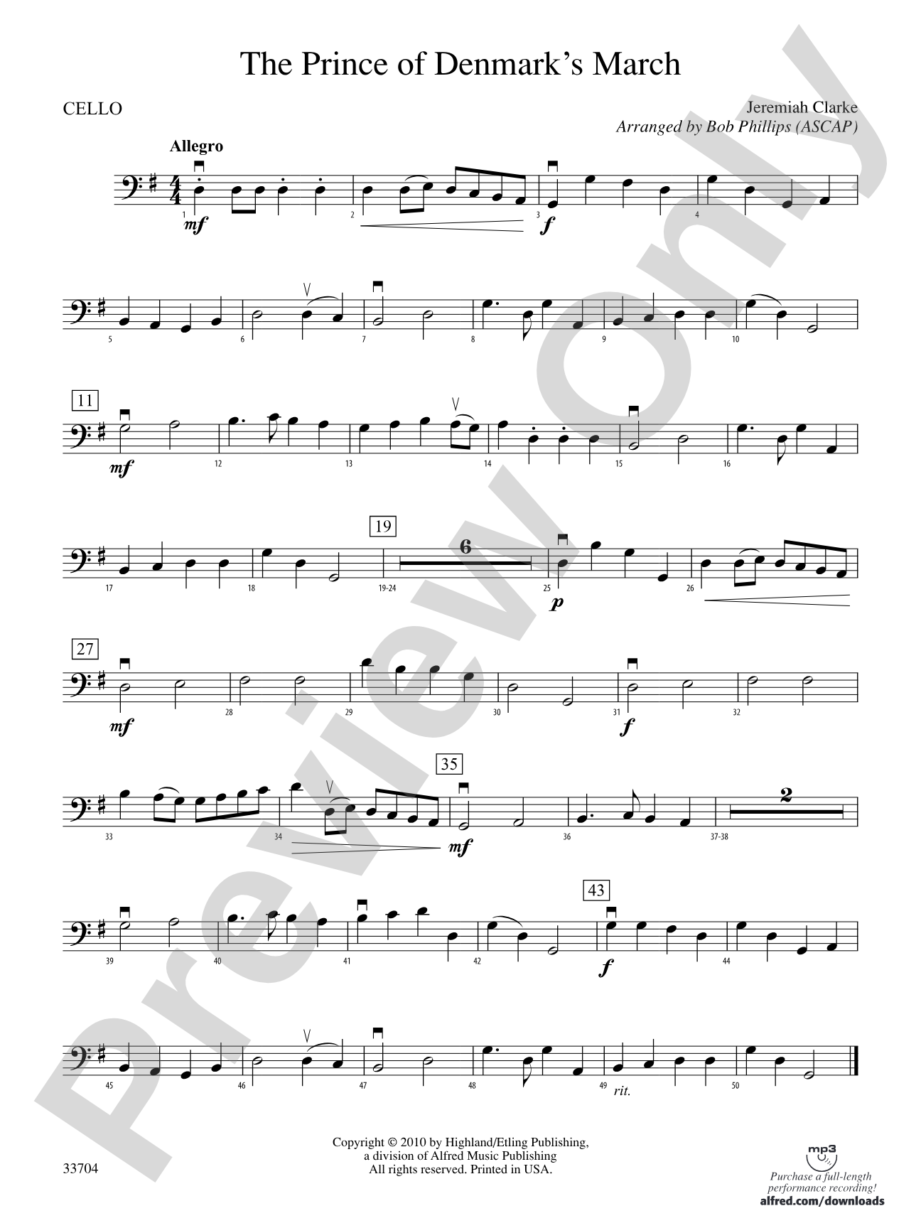 The Prince of Denmark's March: Cello