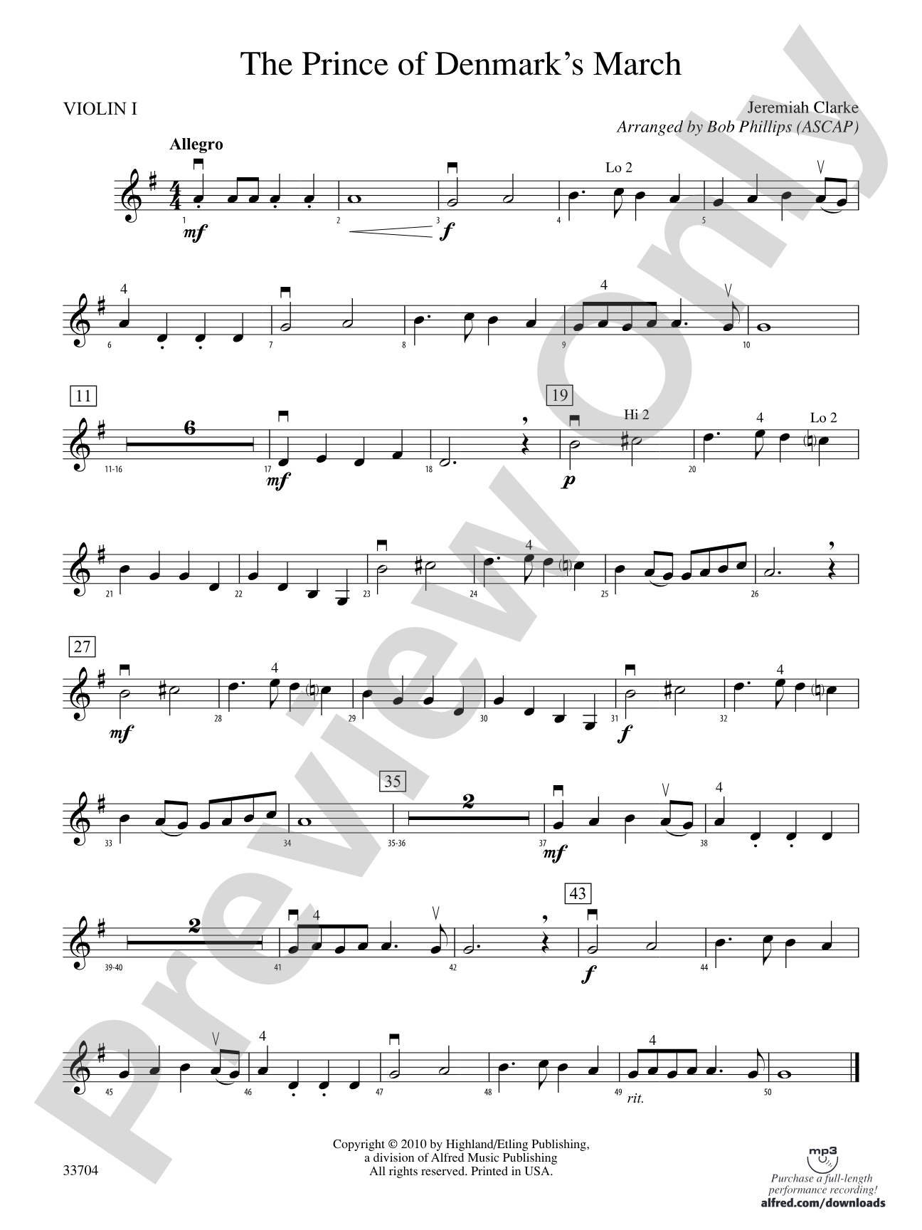 The Prince of Denmark's March: 1st Violin
