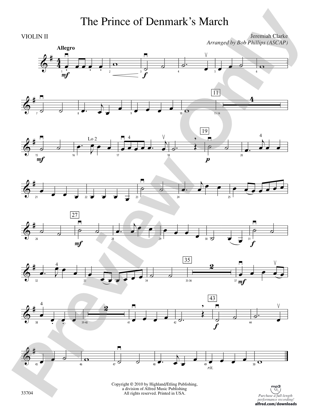 The Prince of Denmark's March: 2nd Violin