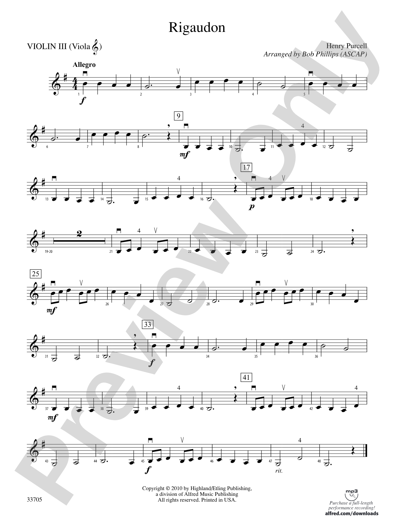 Rigaudon: 3rd Violin (Viola [TC])