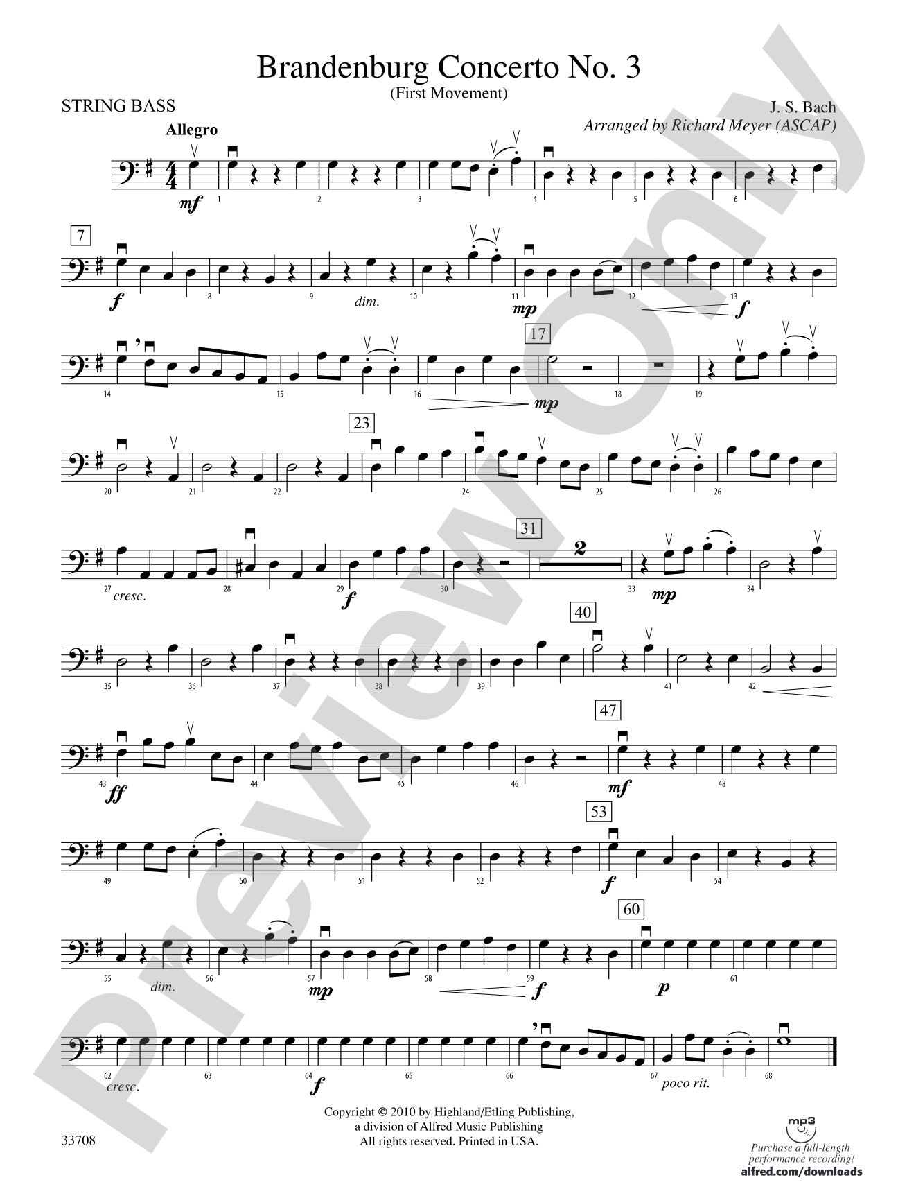 Brandenburg Concerto No. 3 (First Movement): String Bass