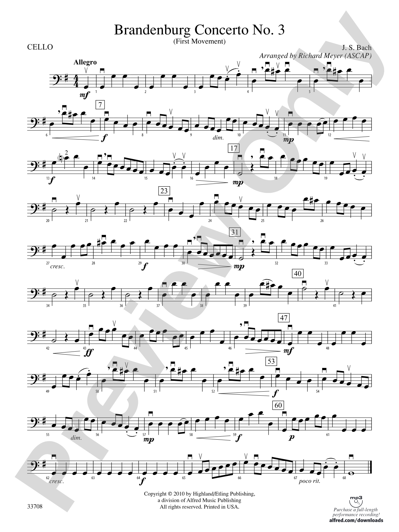 Brandenburg Concerto No. 3 (First Movement): Cello