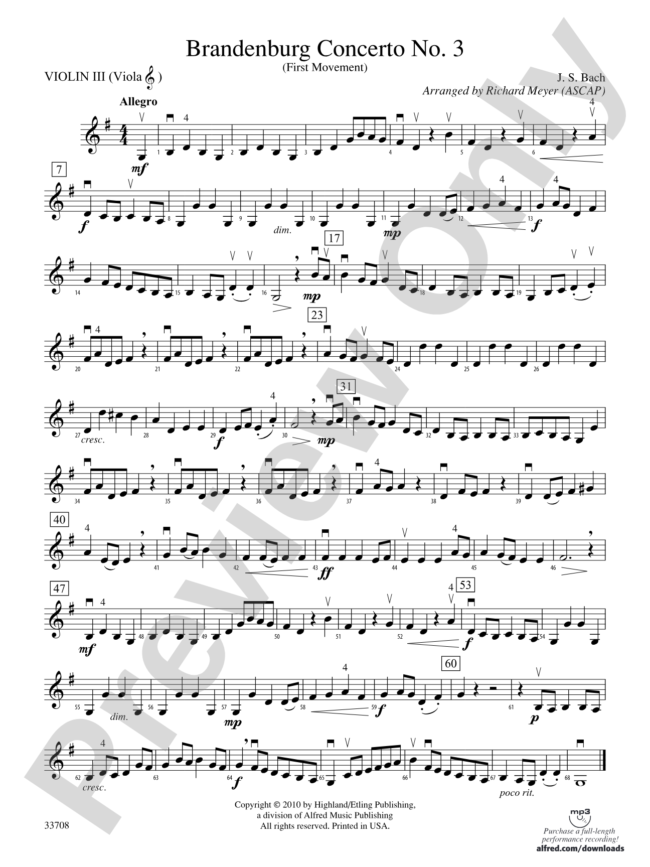 Brandenburg Concerto No. 3 (First Movement): 3rd Violin (Viola [TC])