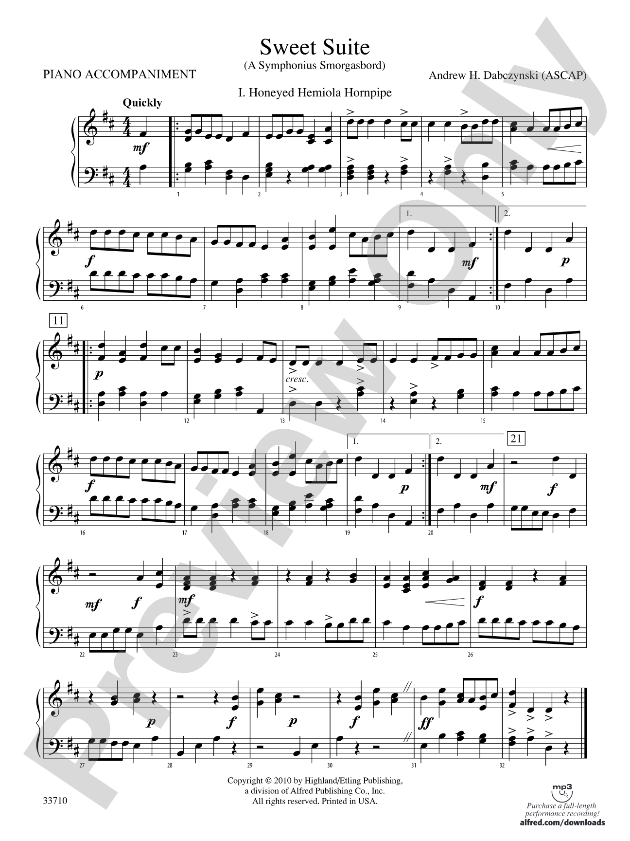 Sweet Suite: Piano Accompaniment