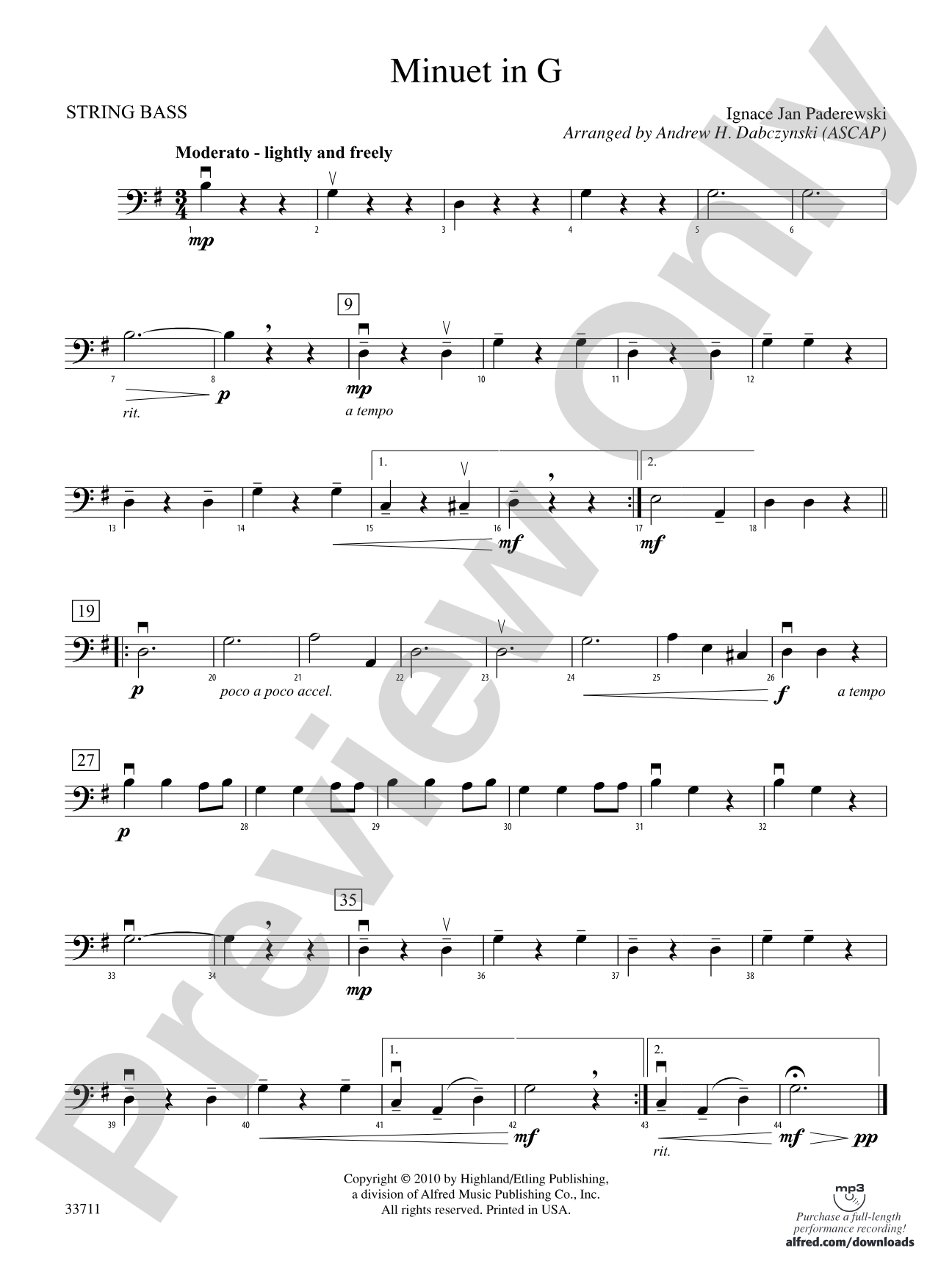 Minuet in G: String Bass