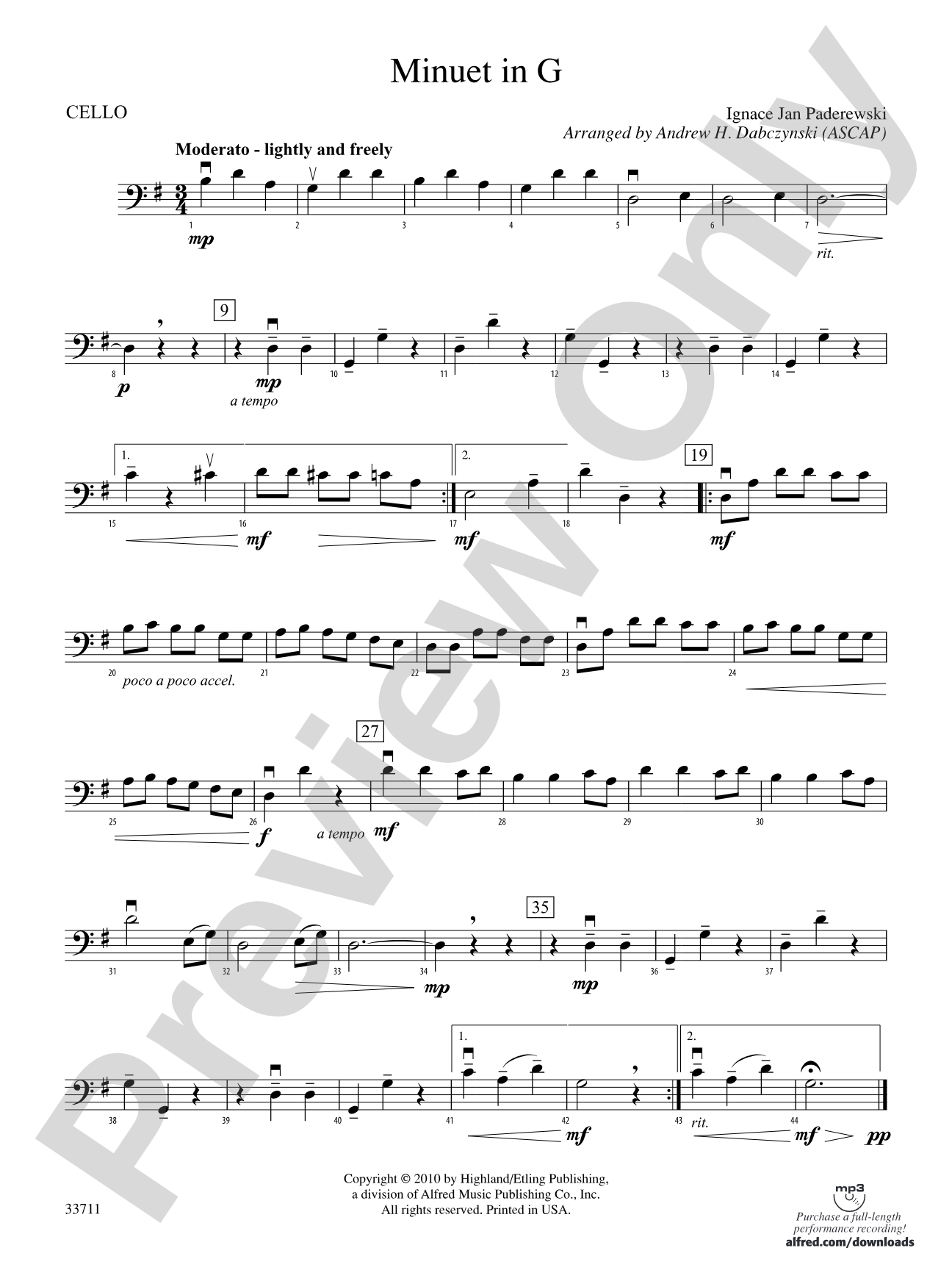 Minuet in G: Cello
