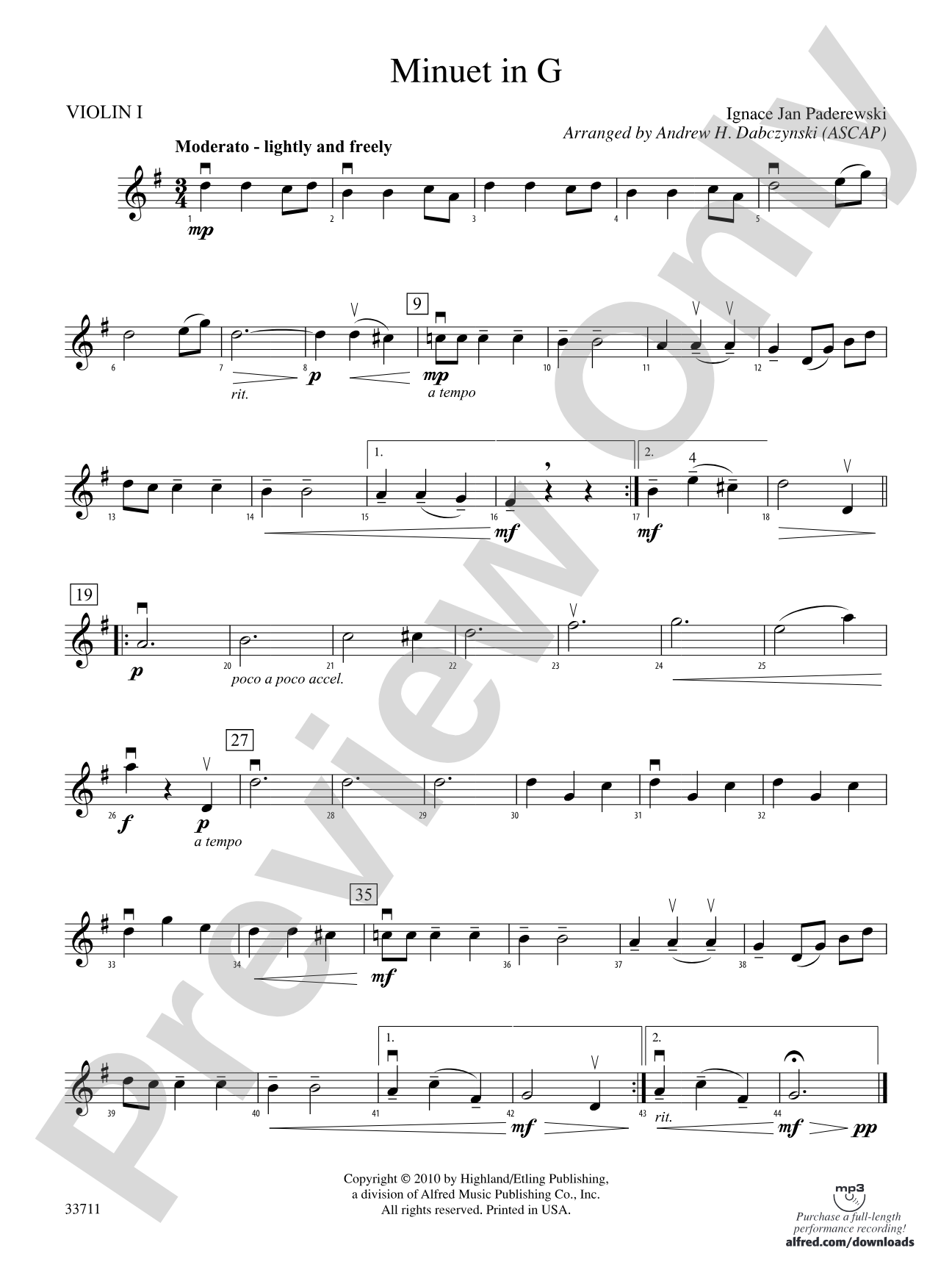 Minuet in G: 1st Violin