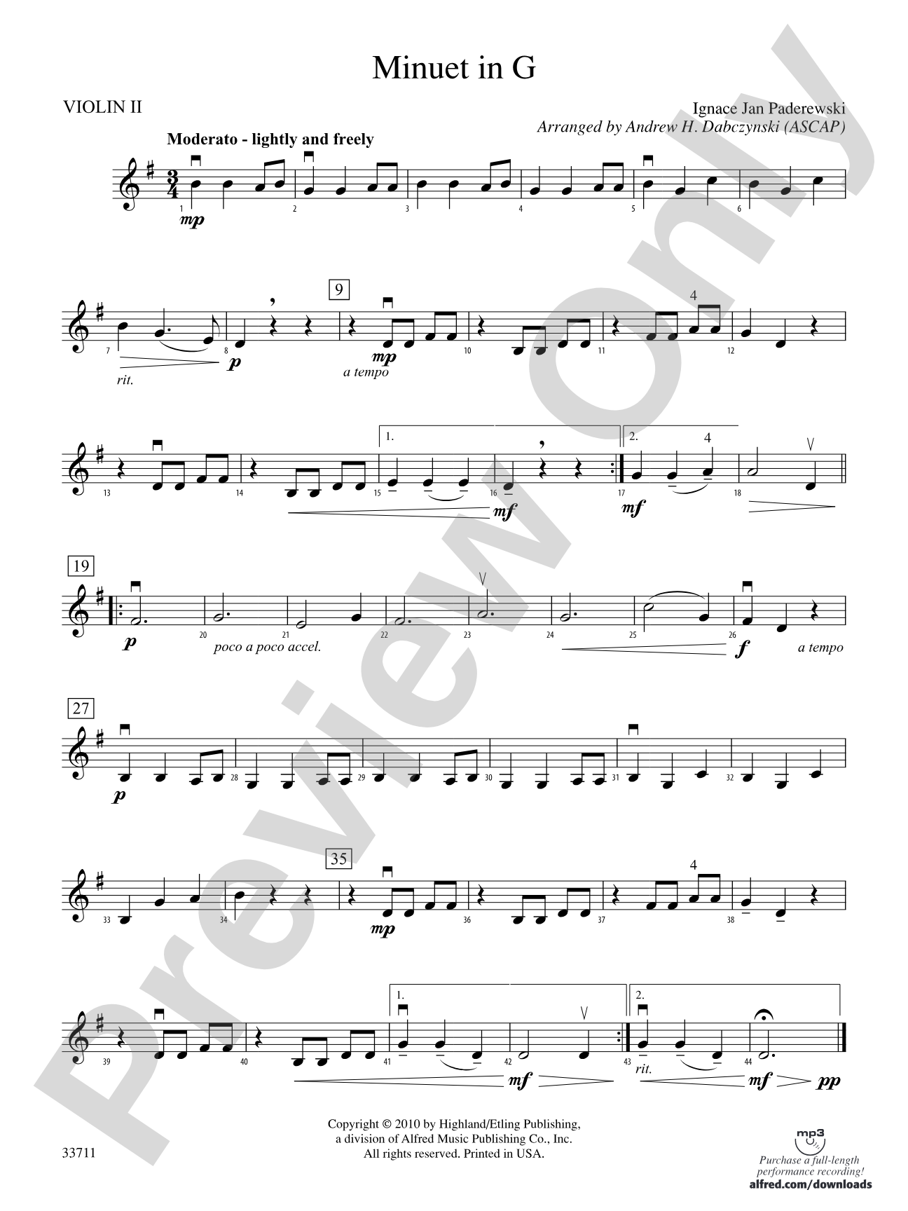 Minuet in G: 2nd Violin