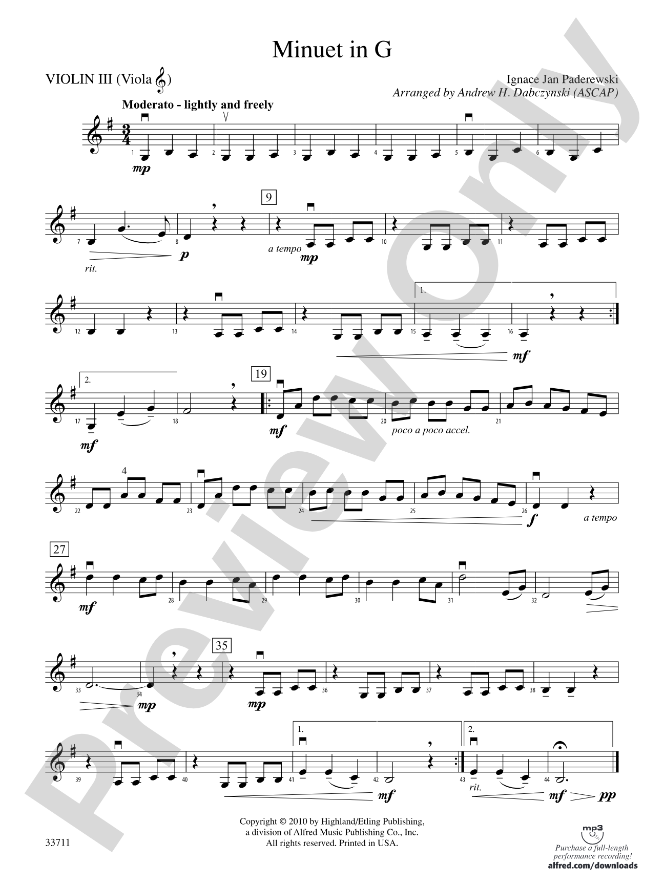 Minuet in G: 3rd Violin (Viola [TC])