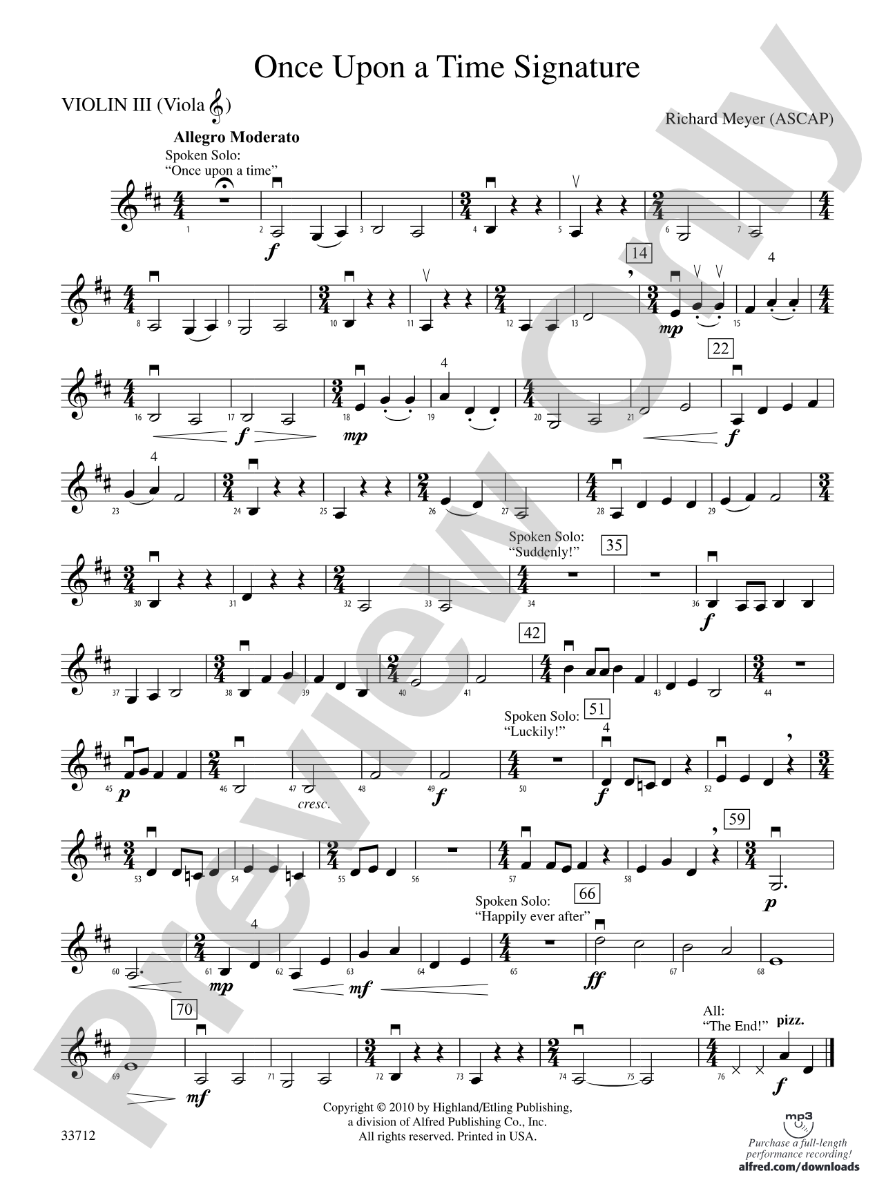 Once Upon a Time Signature: 3rd Violin (Viola [TC])