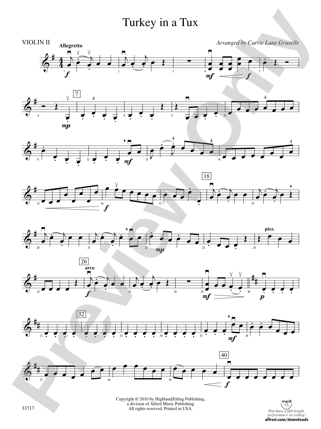Turkey in a Tux: 2nd Violin