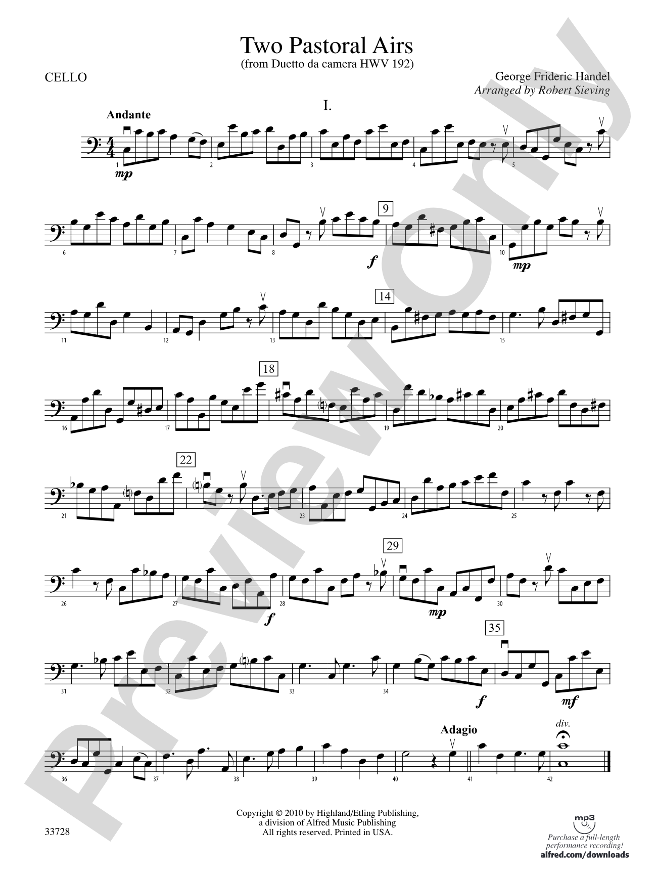 Two Pastoral Airs: Cello