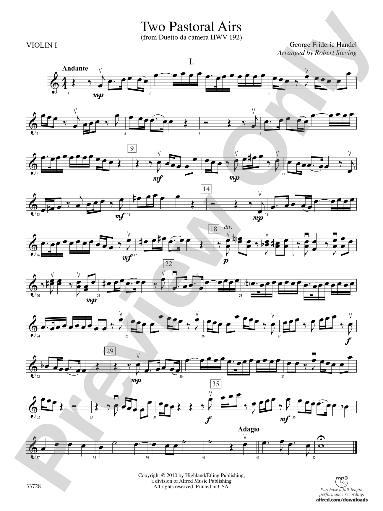 Two Pastoral Airs: 1st Violin