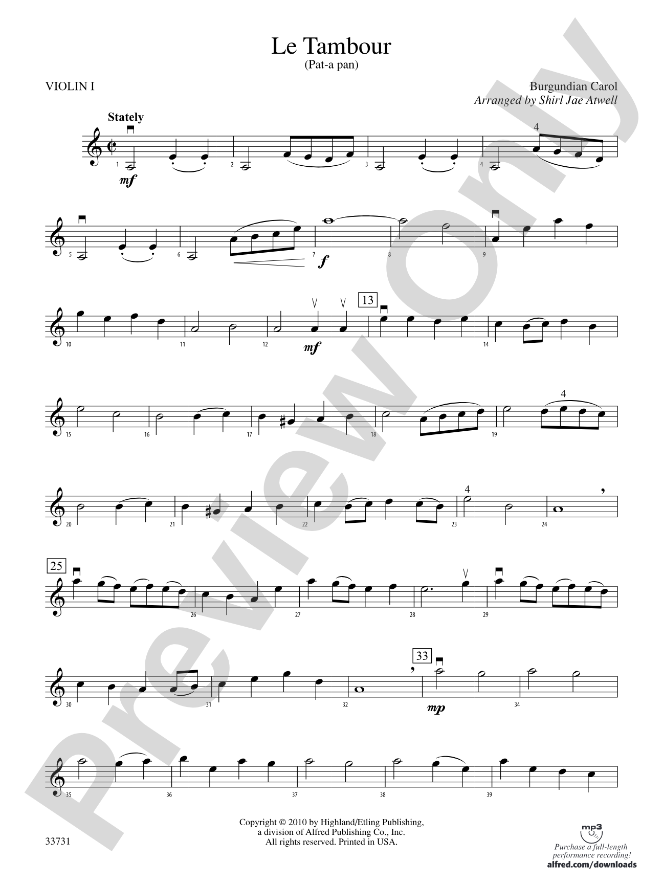 Le Tambour (Pat-a-Pan): 1st Violin