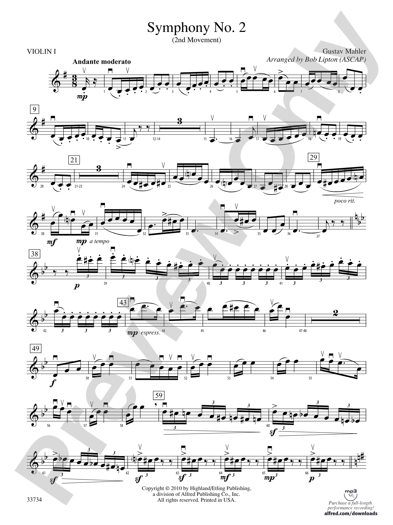 Symphony No. 2 (2nd Movement): 1st Violin