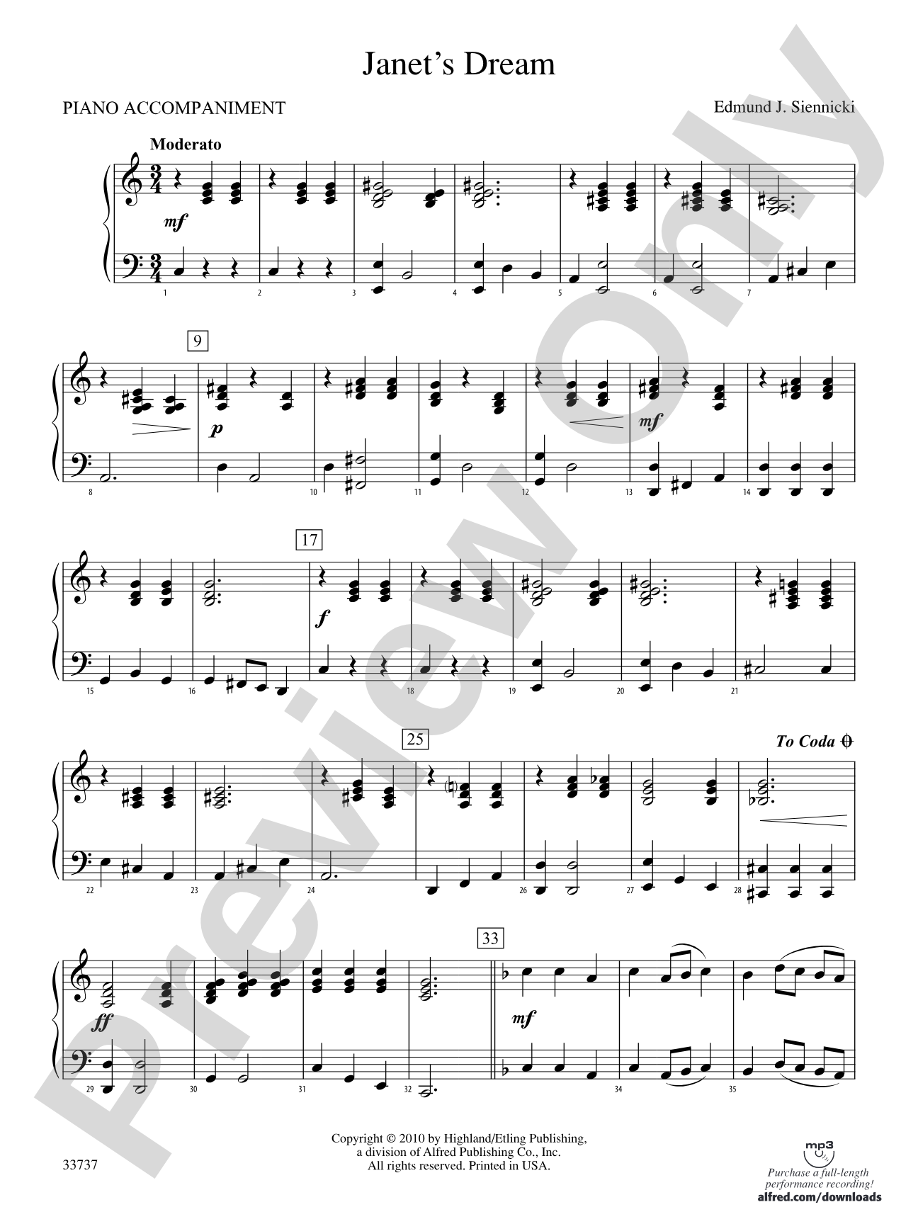 Janet's Dream: Piano Accompaniment