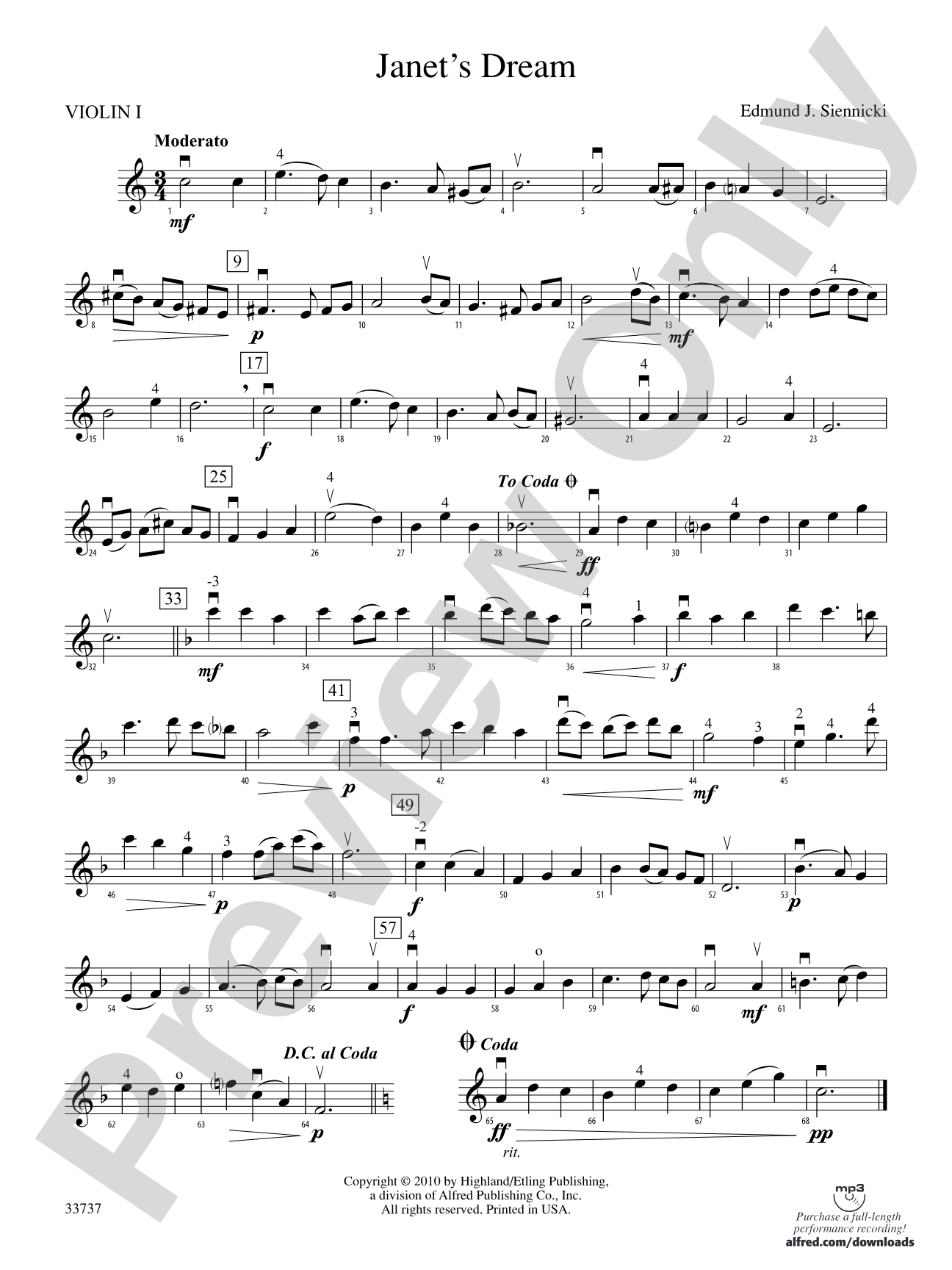 Janet's Dream: 1st Violin