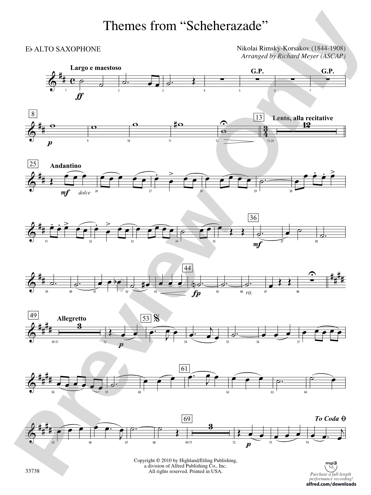Themes from Scheherazade: E-flat Alto Saxophone