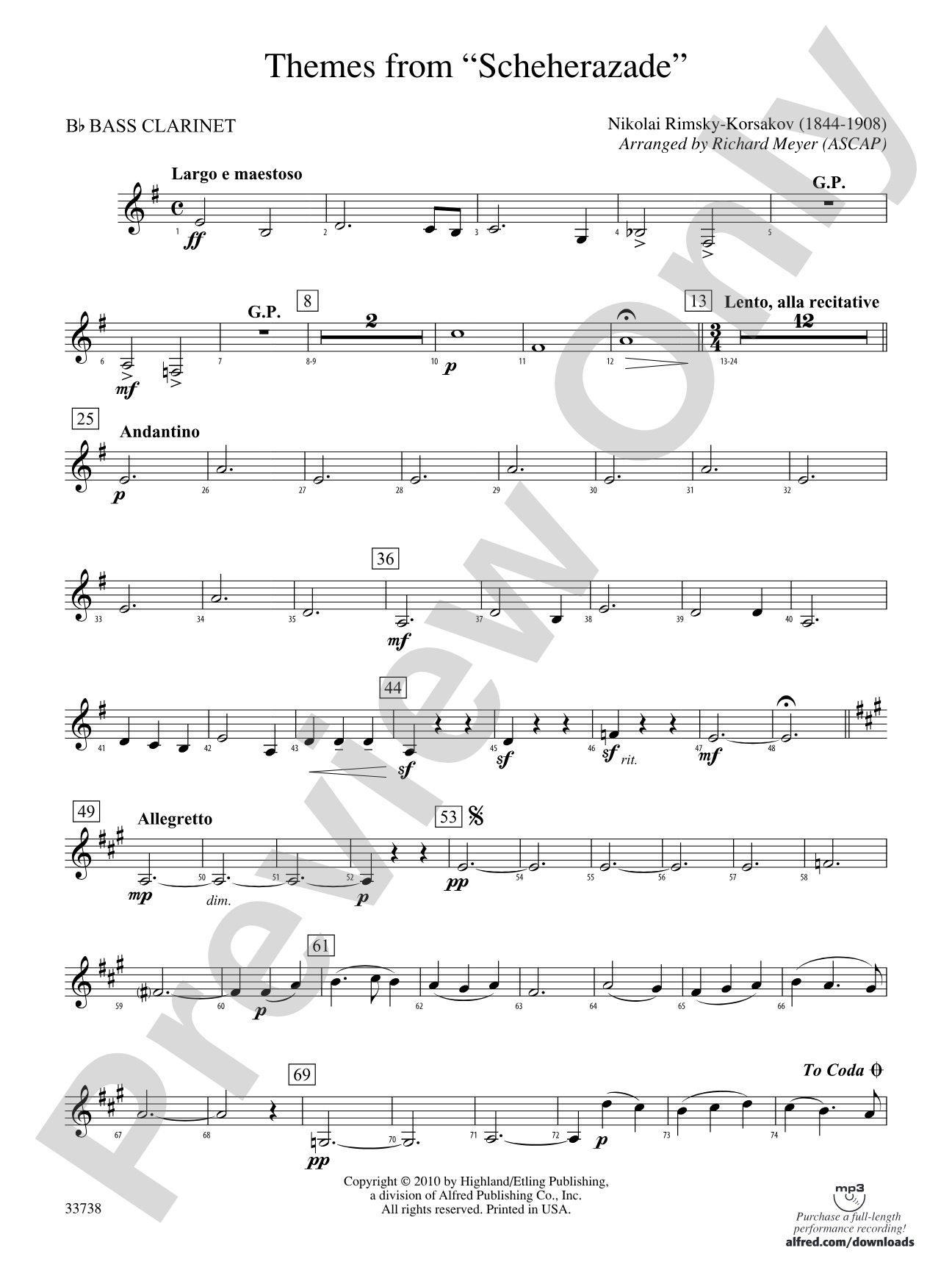 Themes from Scheherazade: B-flat Bass Clarinet