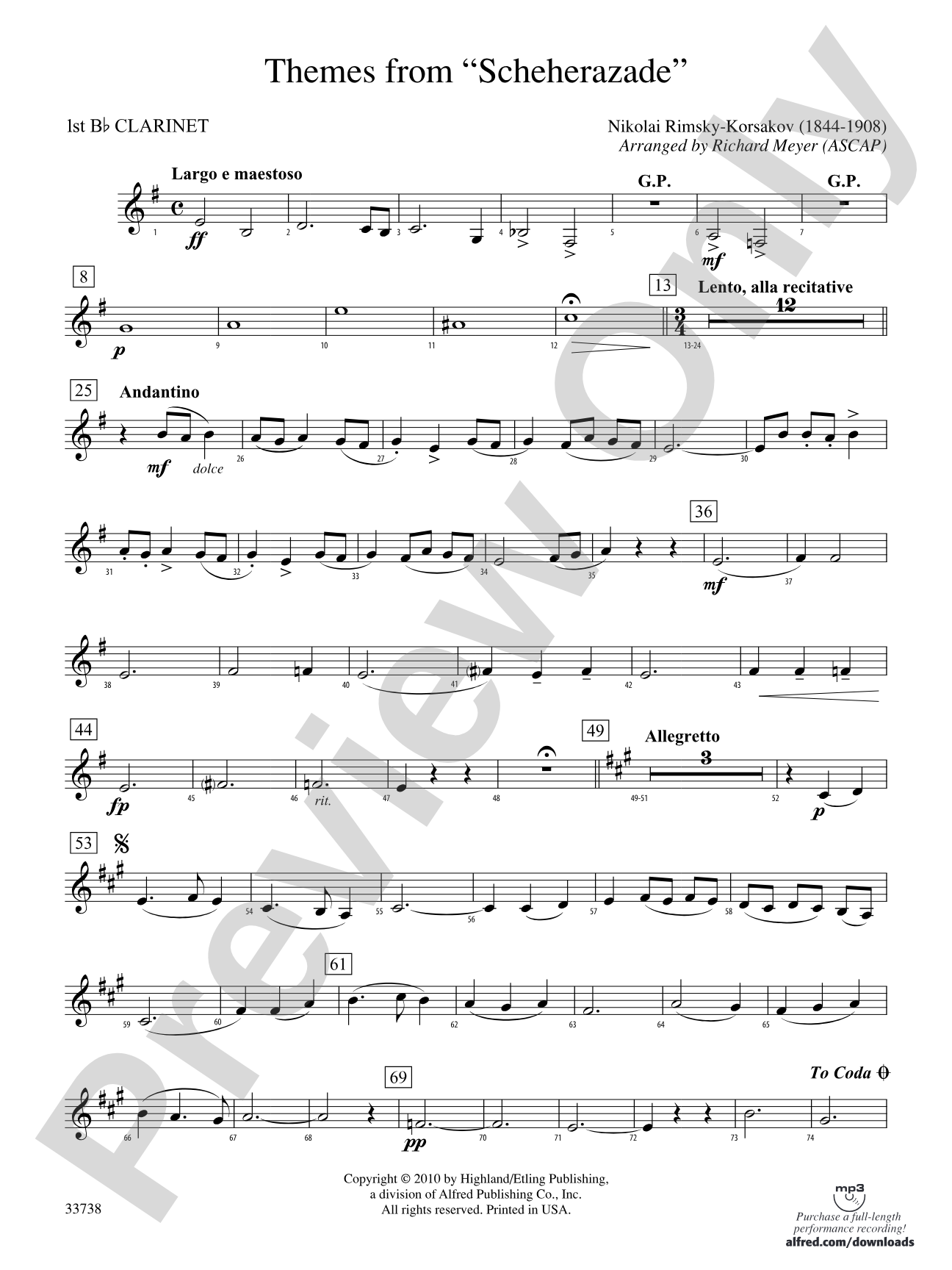 Themes from Scheherazade: 1st B-flat Clarinet