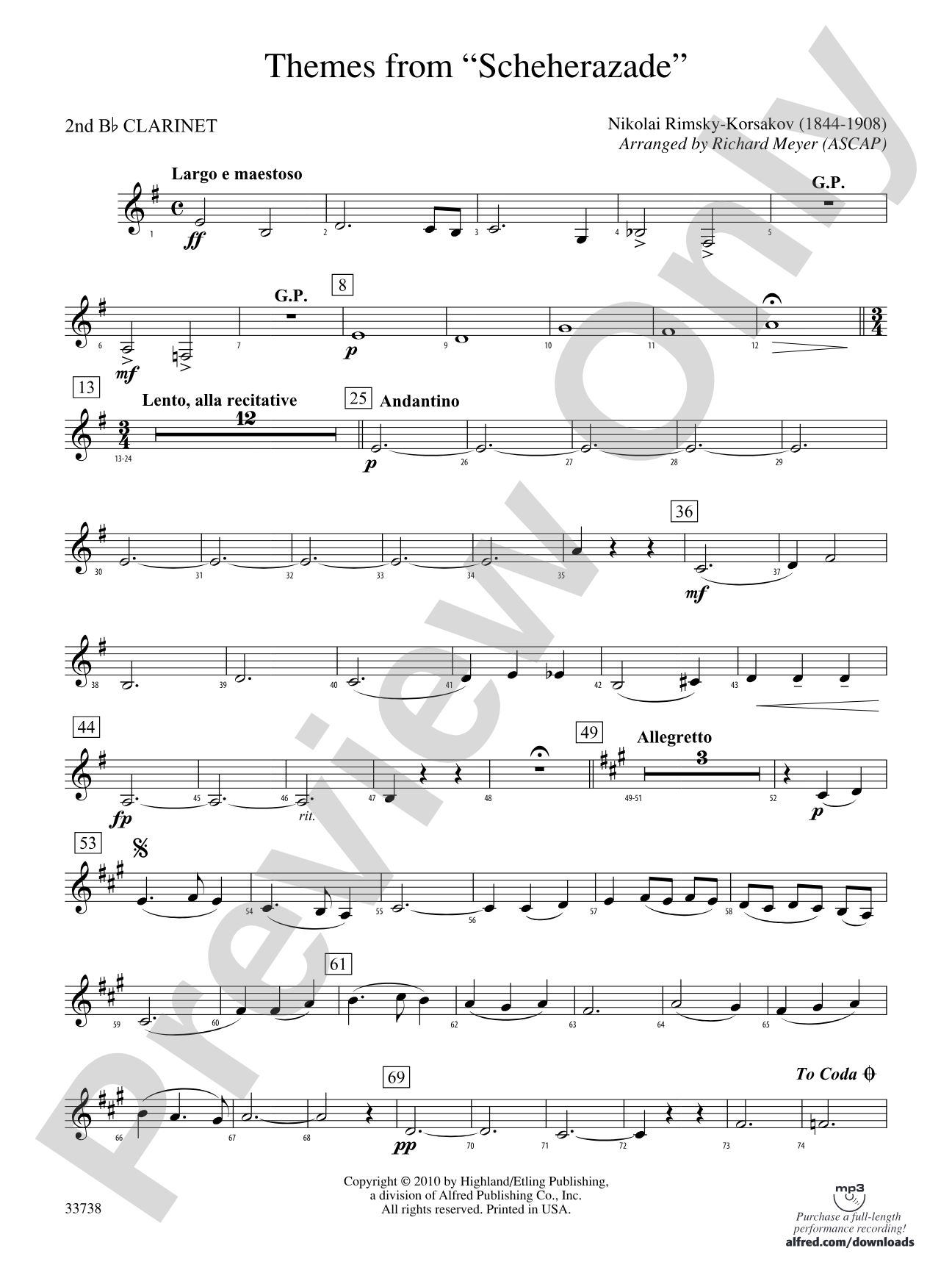 Themes from Scheherazade: 2nd B-flat Clarinet