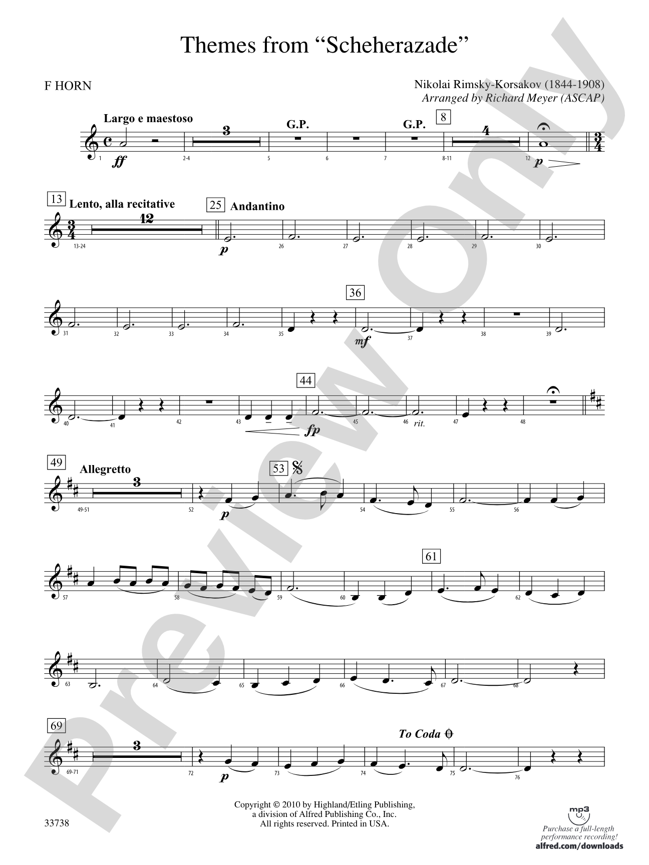 Themes from Scheherazade: 1st F Horn