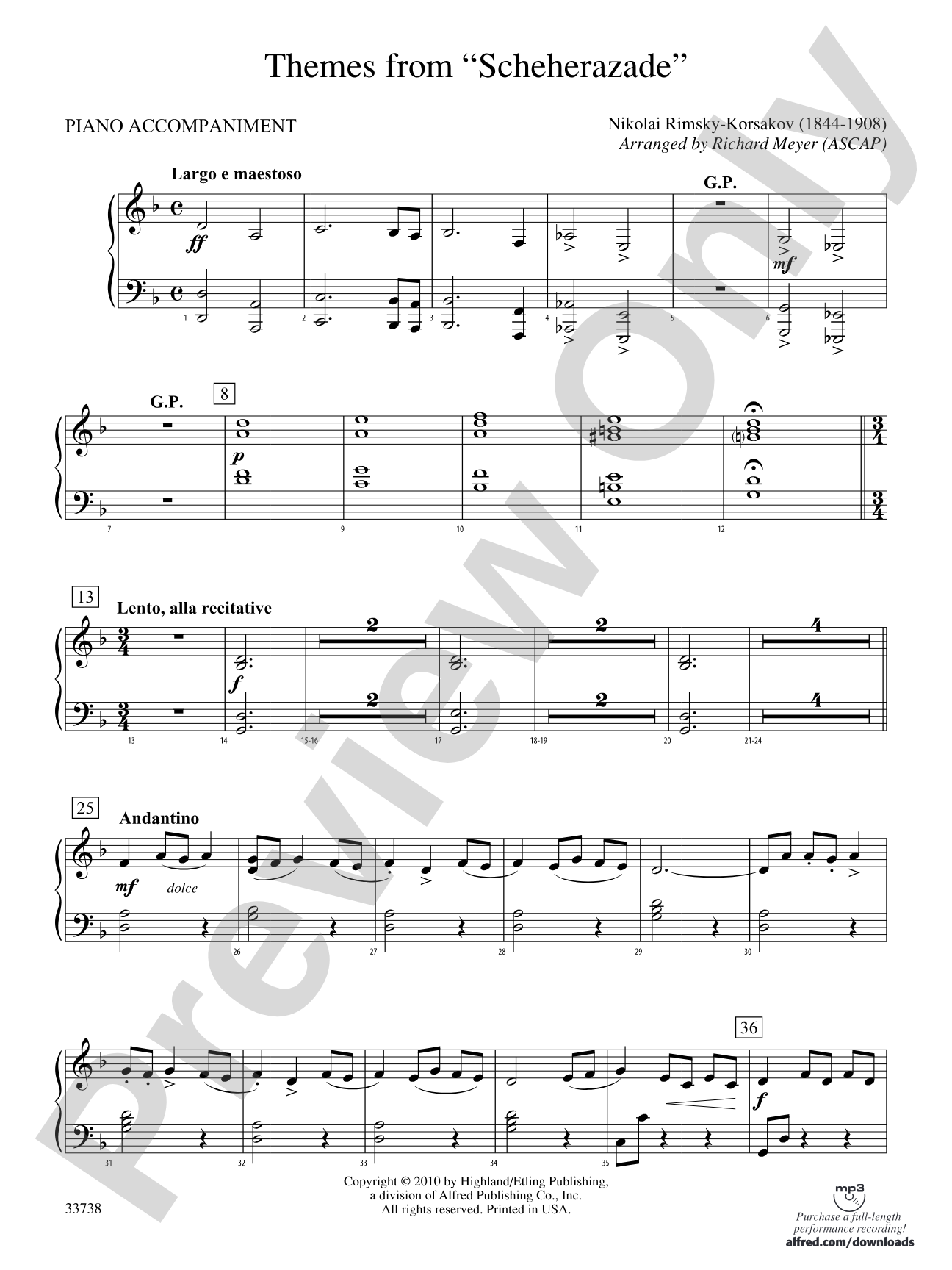 Themes from Scheherazade: Piano Accompaniment