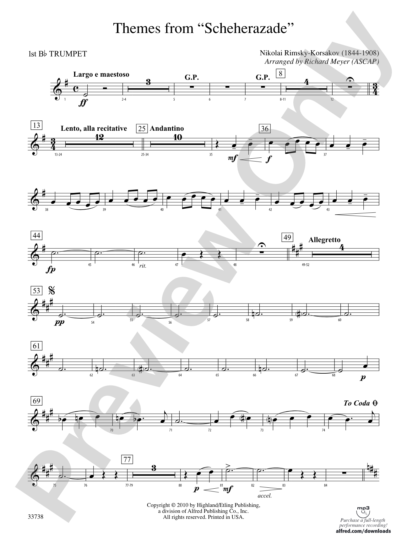 Themes from Scheherazade: 1st B-flat Trumpet