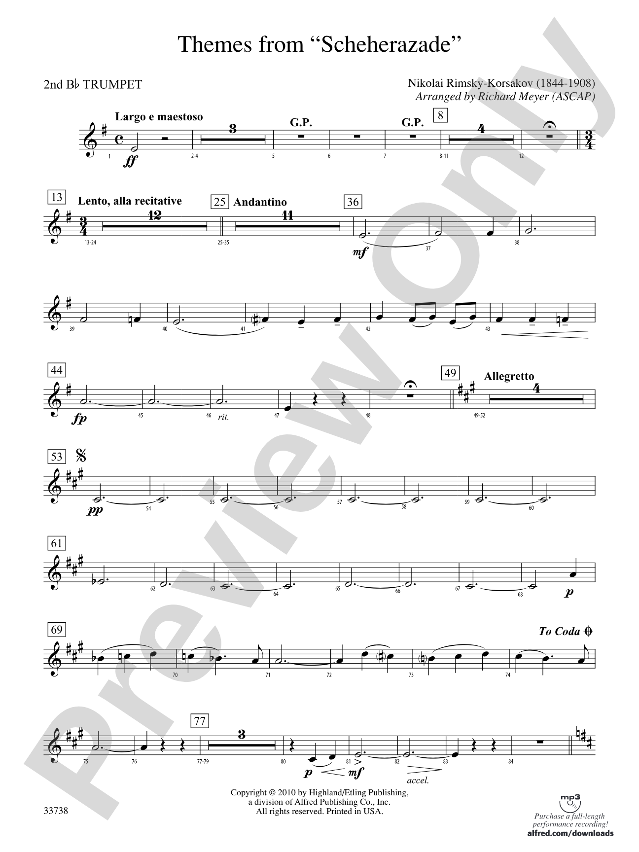 Themes from Scheherazade: 2nd B-flat Trumpet