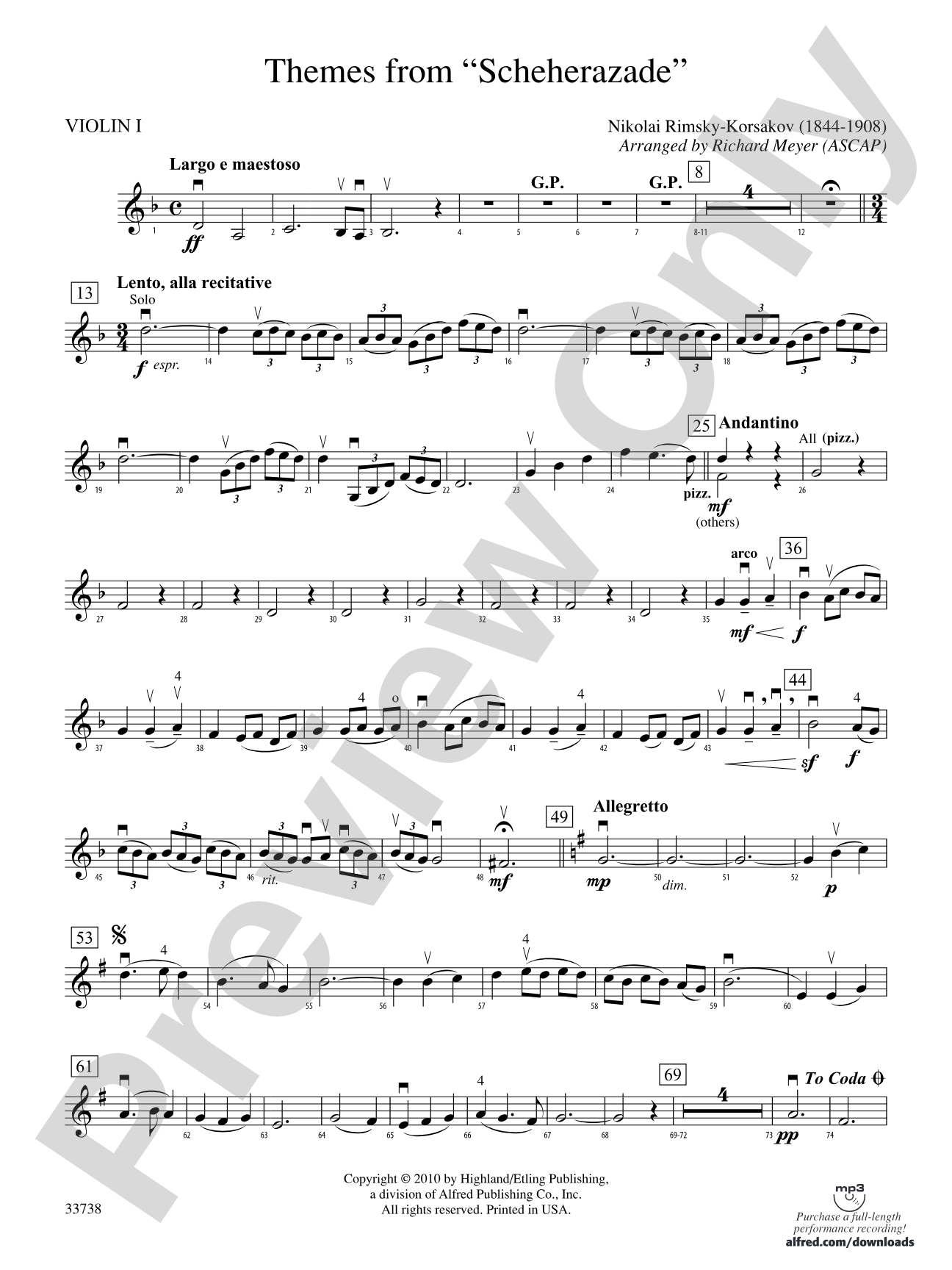 Themes from Scheherazade: 1st Violin